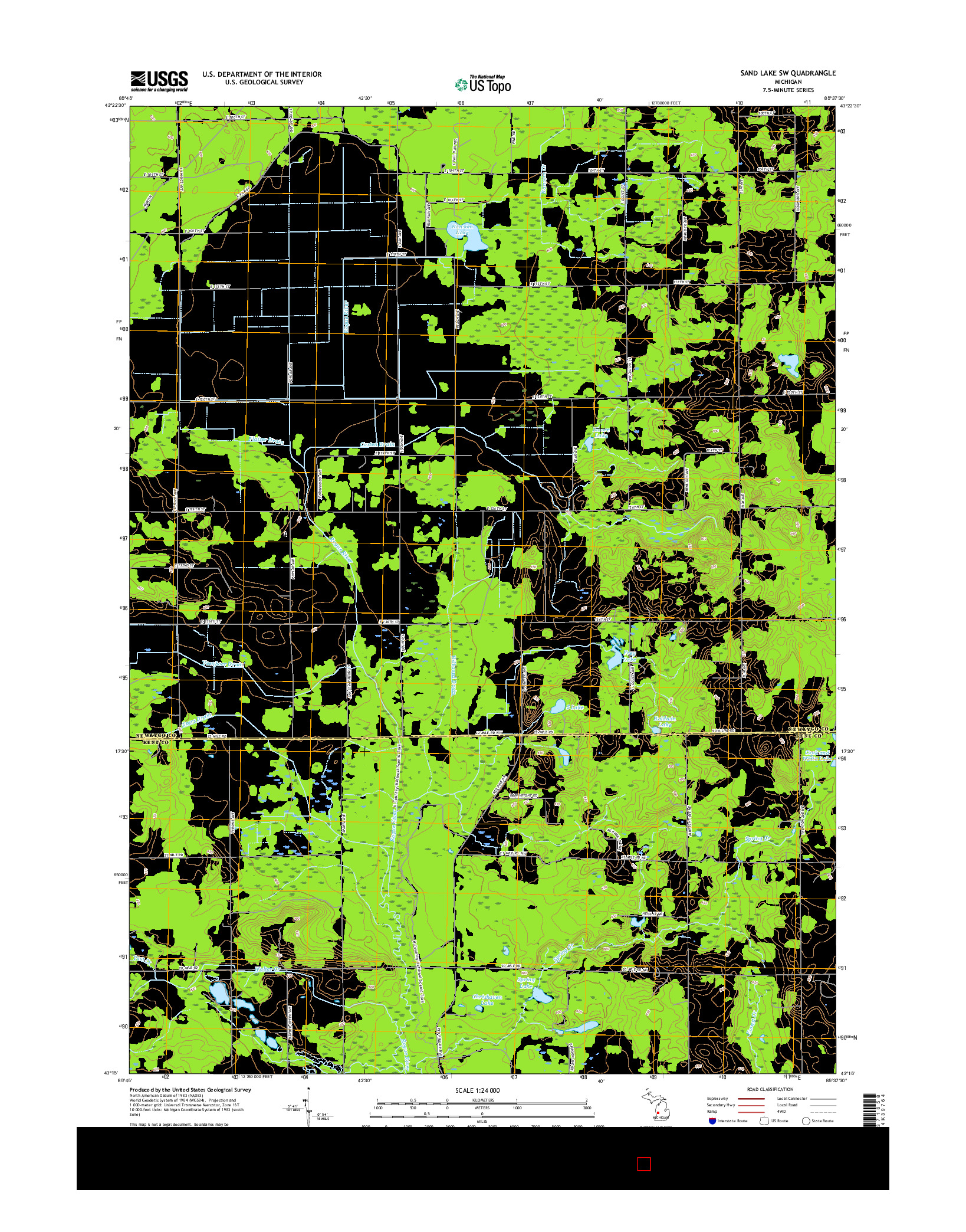 USGS US TOPO 7.5-MINUTE MAP FOR SAND LAKE SW, MI 2017