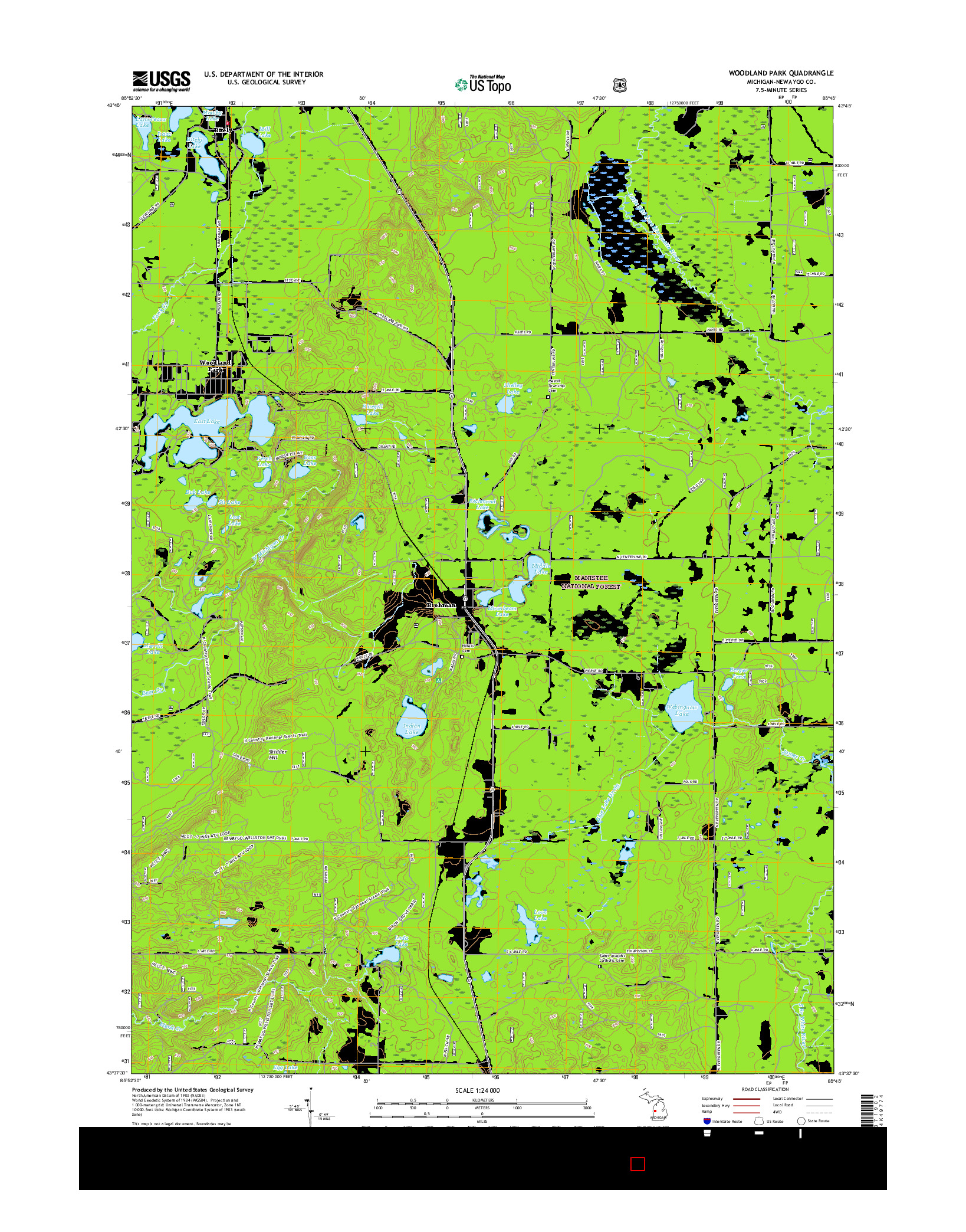 USGS US TOPO 7.5-MINUTE MAP FOR WOODLAND PARK, MI 2017