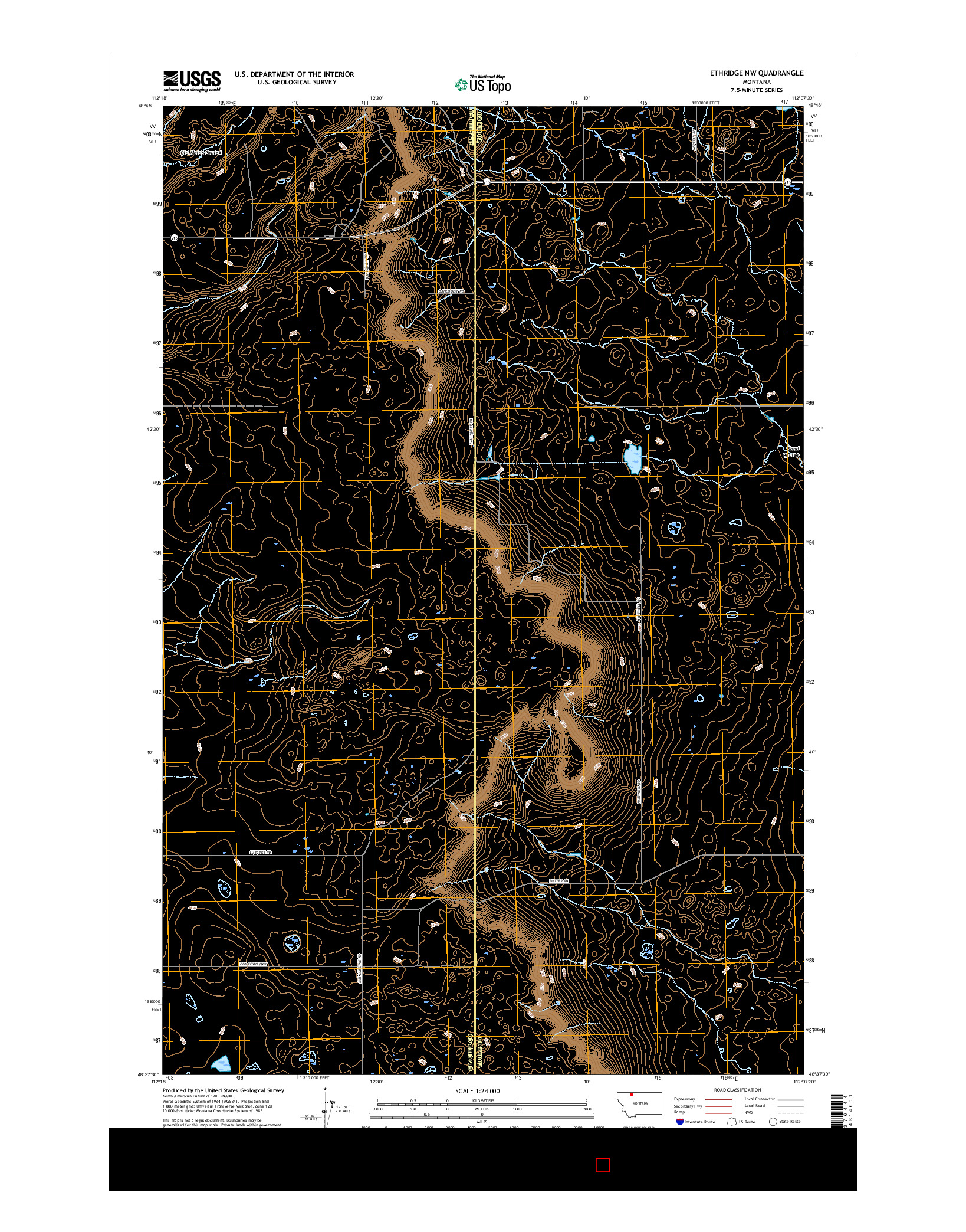 USGS US TOPO 7.5-MINUTE MAP FOR ETHRIDGE NW, MT 2017