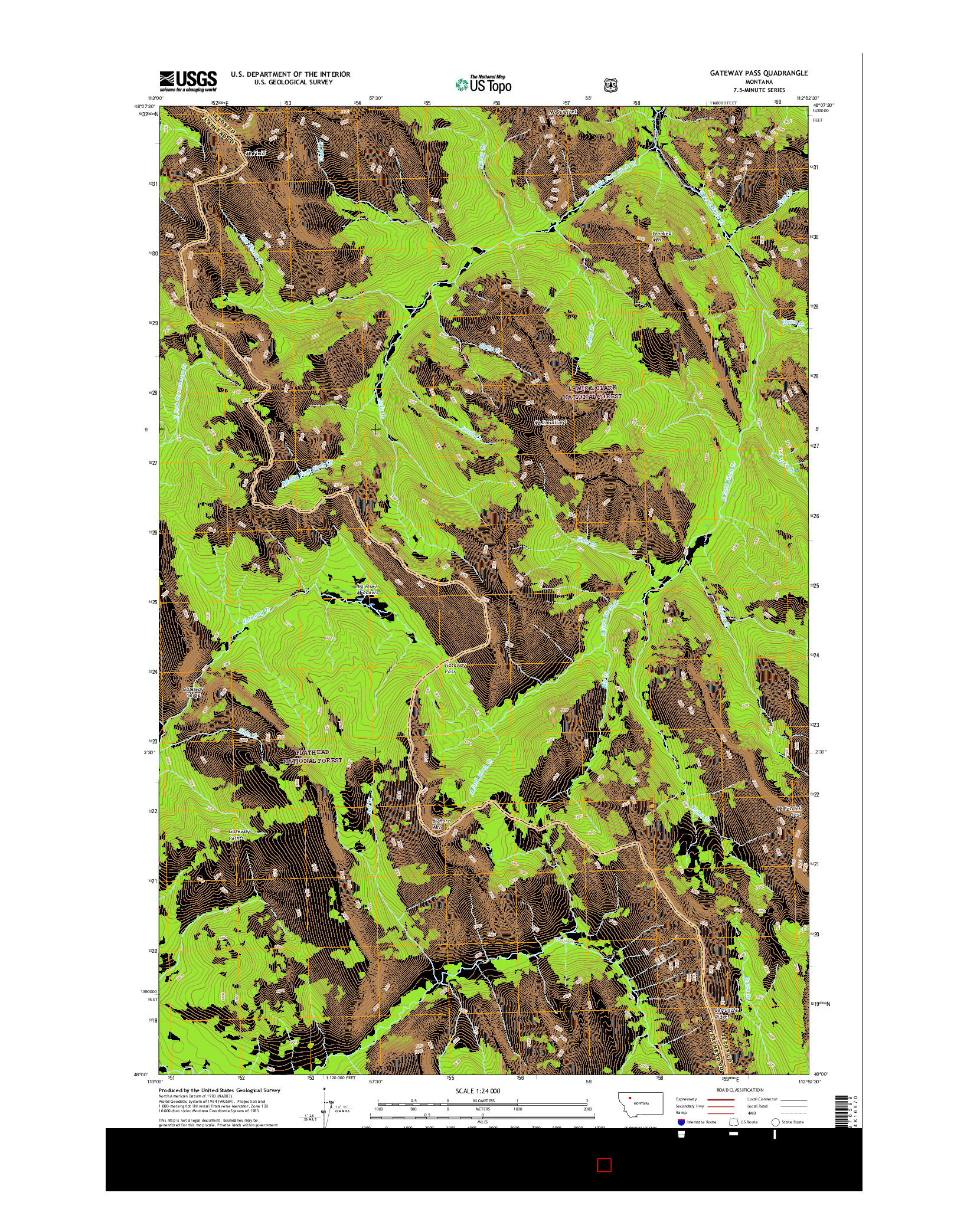 USGS US TOPO 7.5-MINUTE MAP FOR GATEWAY PASS, MT 2017