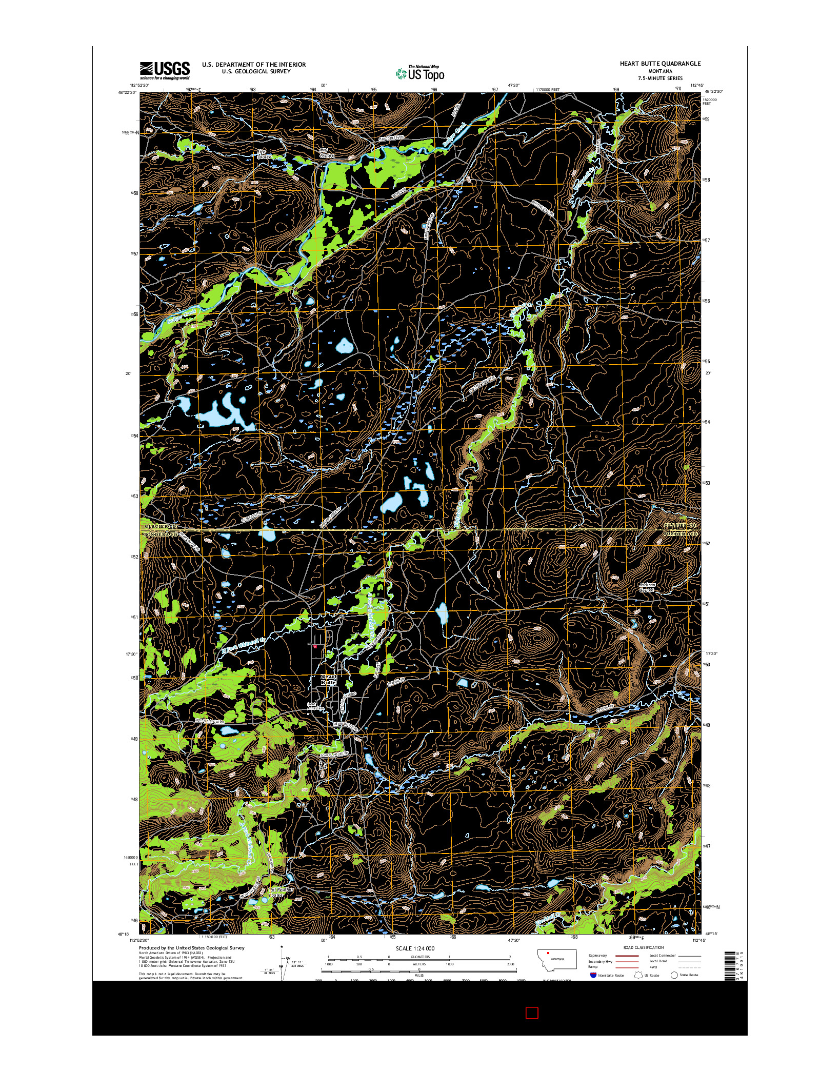 USGS US TOPO 7.5-MINUTE MAP FOR HEART BUTTE, MT 2017