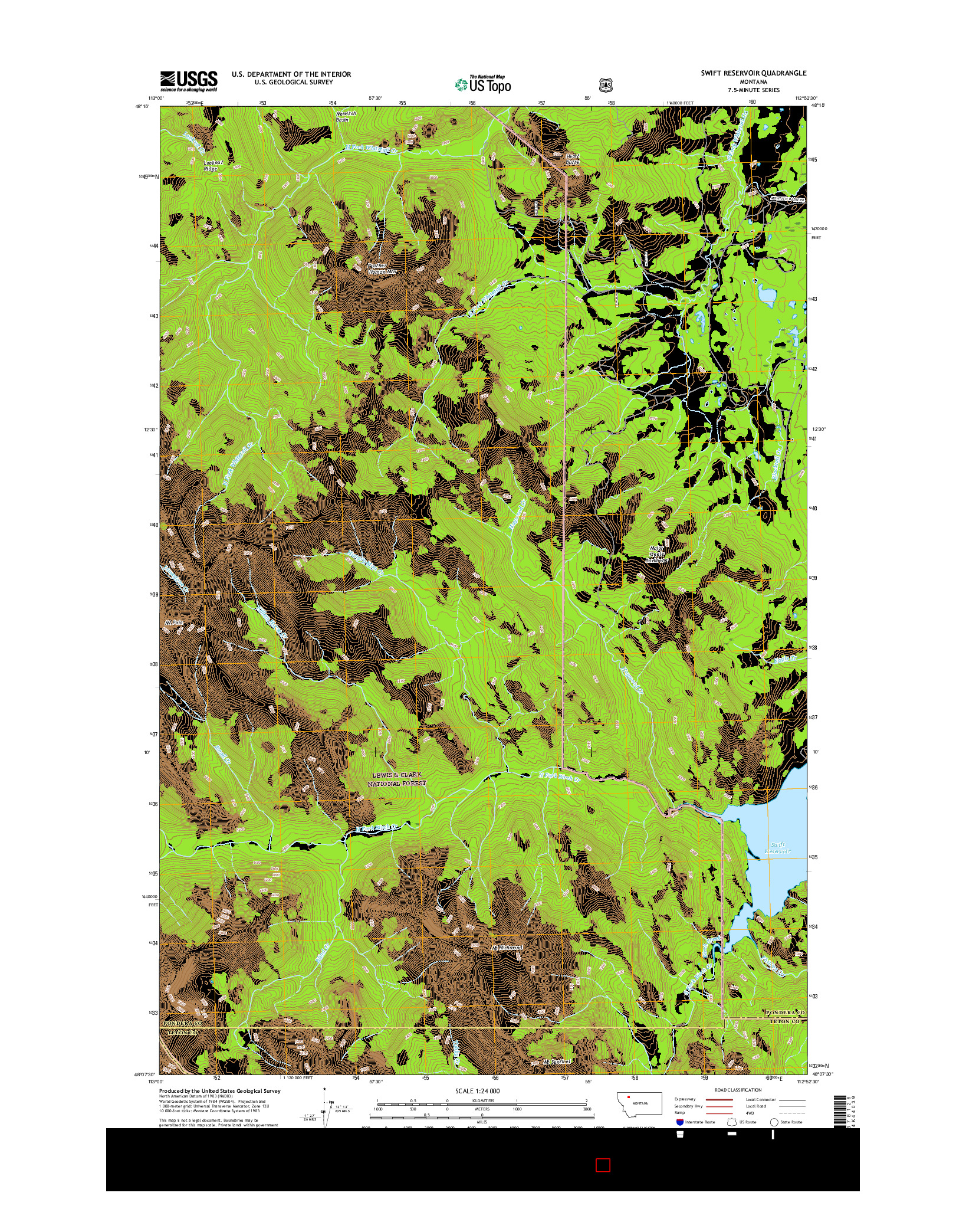 USGS US TOPO 7.5-MINUTE MAP FOR SWIFT RESERVOIR, MT 2017