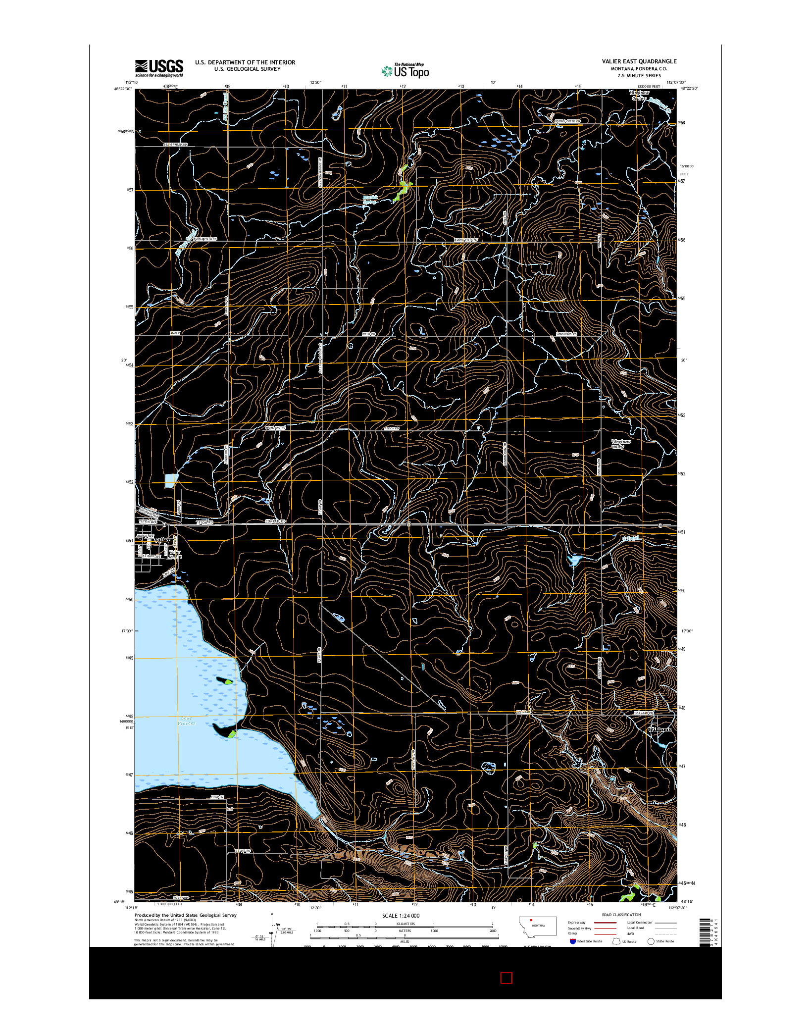USGS US TOPO 7.5-MINUTE MAP FOR VALIER EAST, MT 2017