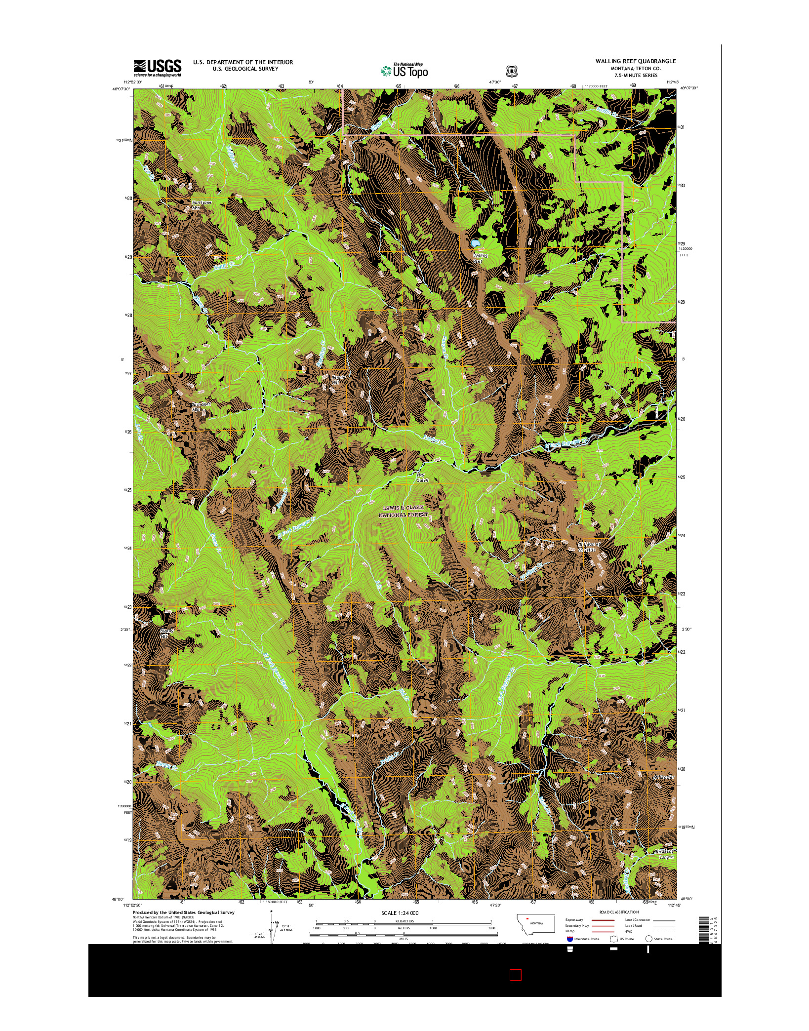 USGS US TOPO 7.5-MINUTE MAP FOR WALLING REEF, MT 2017