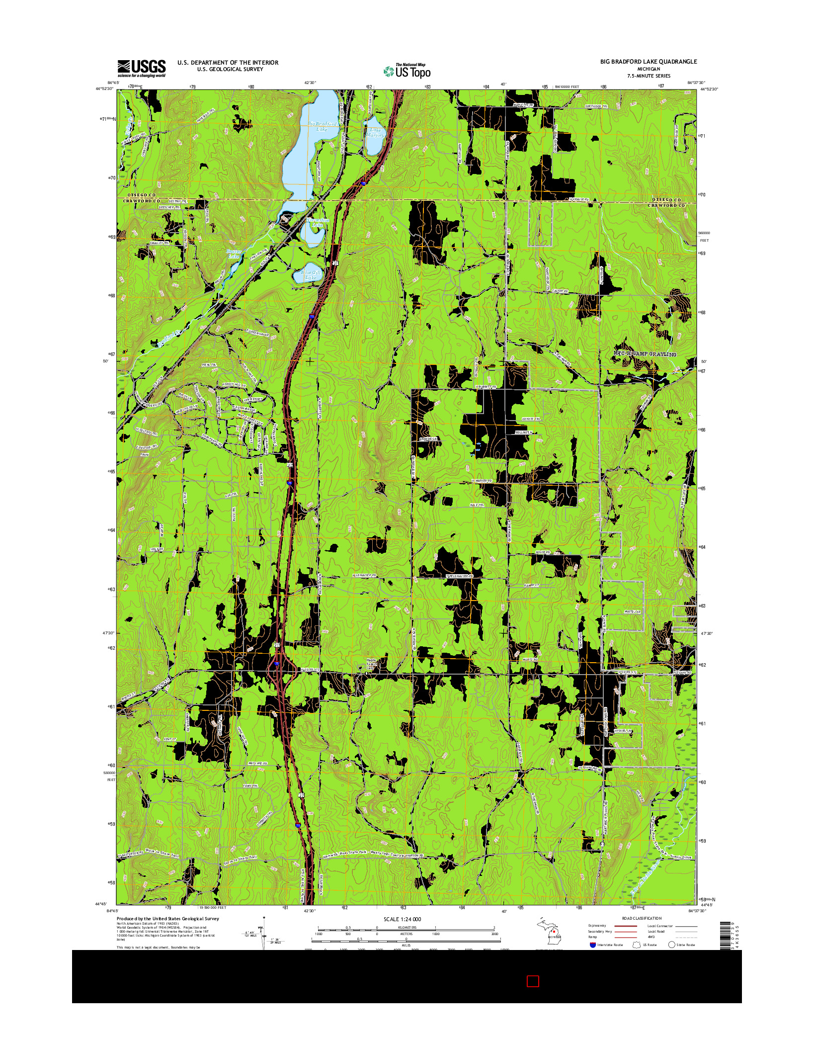 USGS US TOPO 7.5-MINUTE MAP FOR BIG BRADFORD LAKE, MI 2017