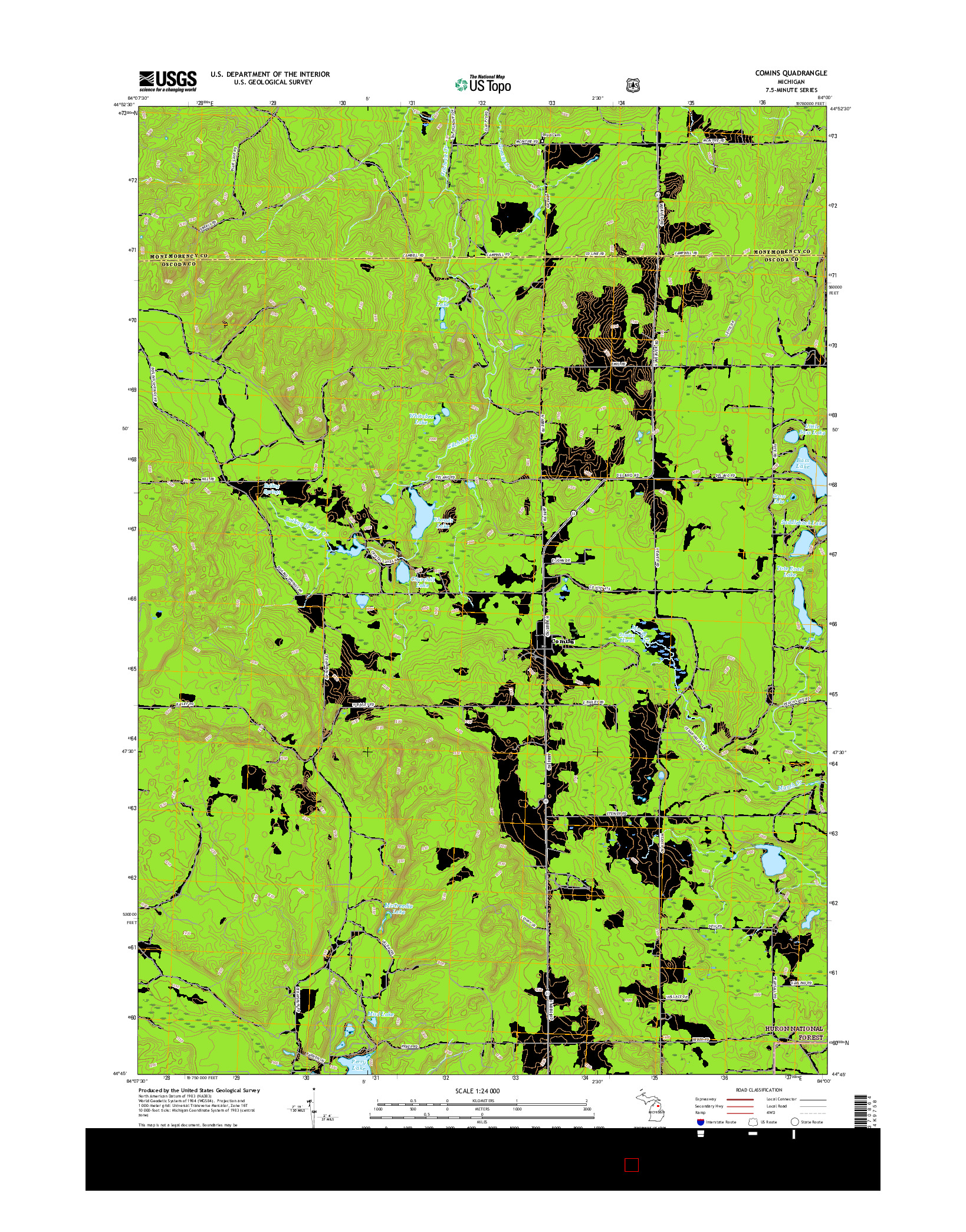 USGS US TOPO 7.5-MINUTE MAP FOR COMINS, MI 2017