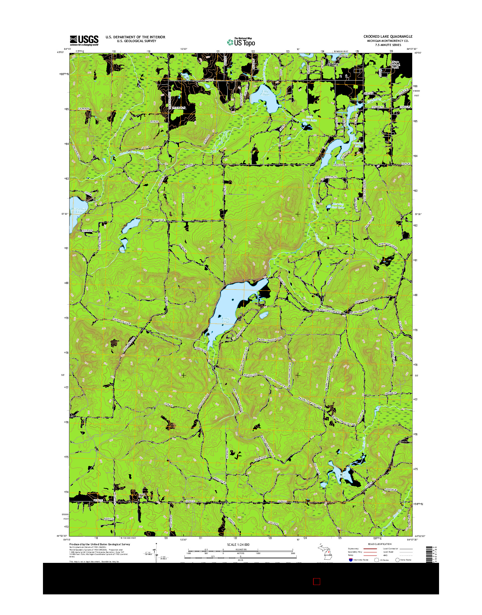 USGS US TOPO 7.5-MINUTE MAP FOR CROOKED LAKE, MI 2017