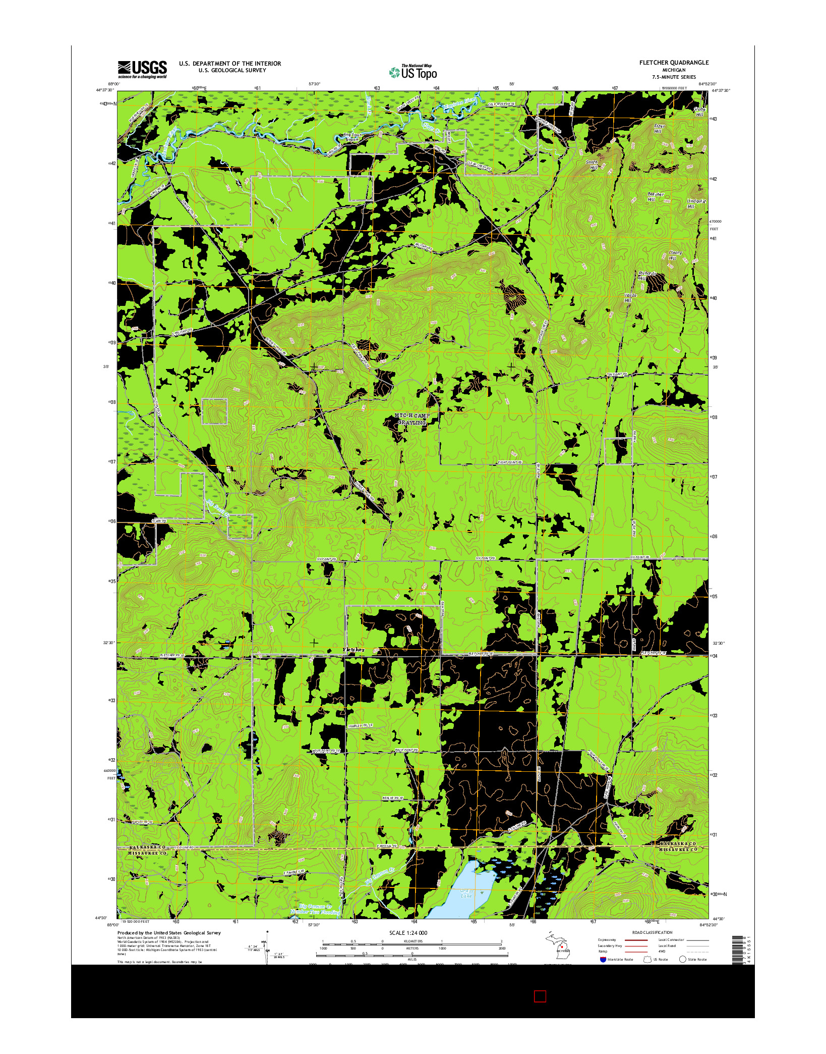 USGS US TOPO 7.5-MINUTE MAP FOR FLETCHER, MI 2017