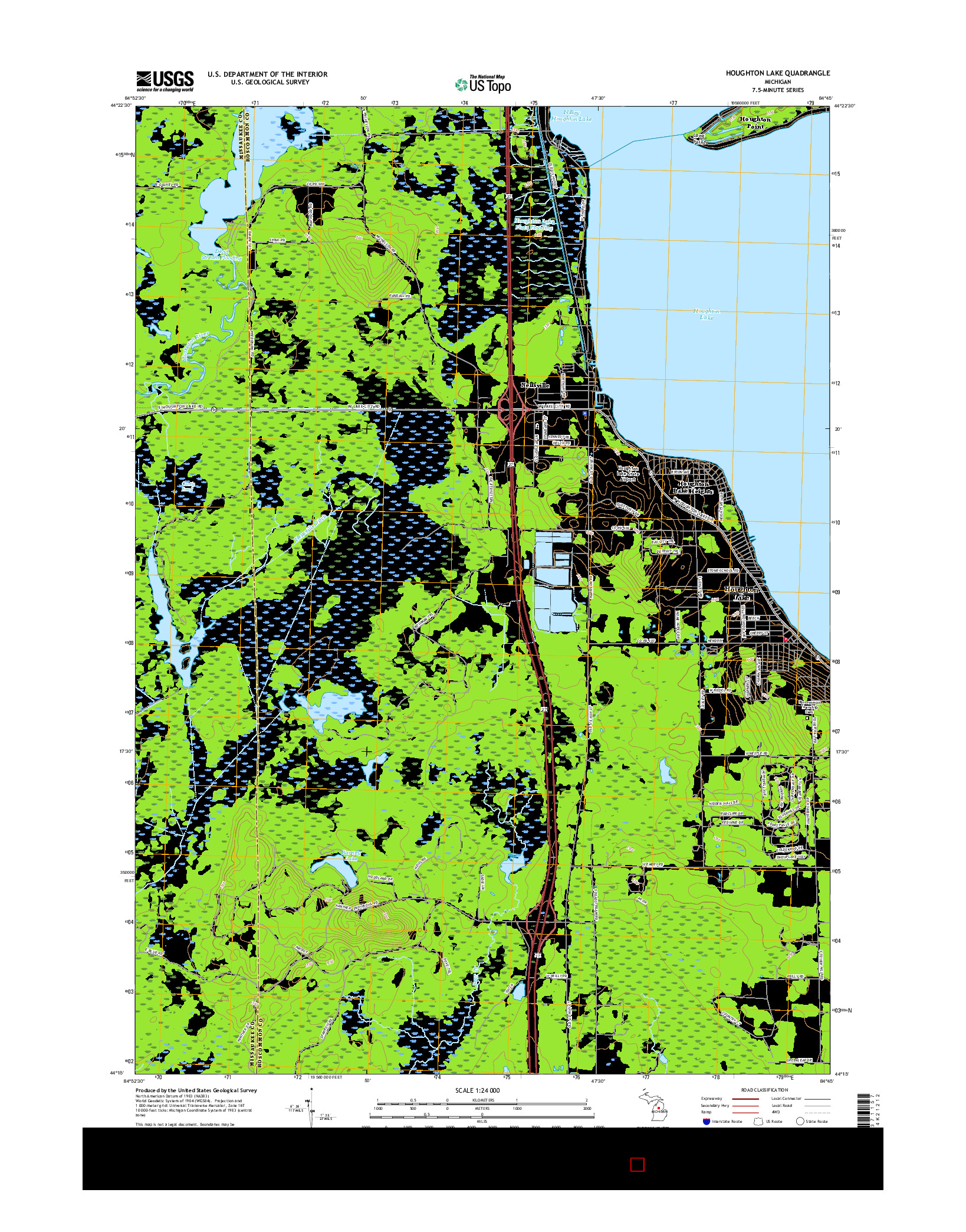 USGS US TOPO 7.5-MINUTE MAP FOR HOUGHTON LAKE, MI 2017