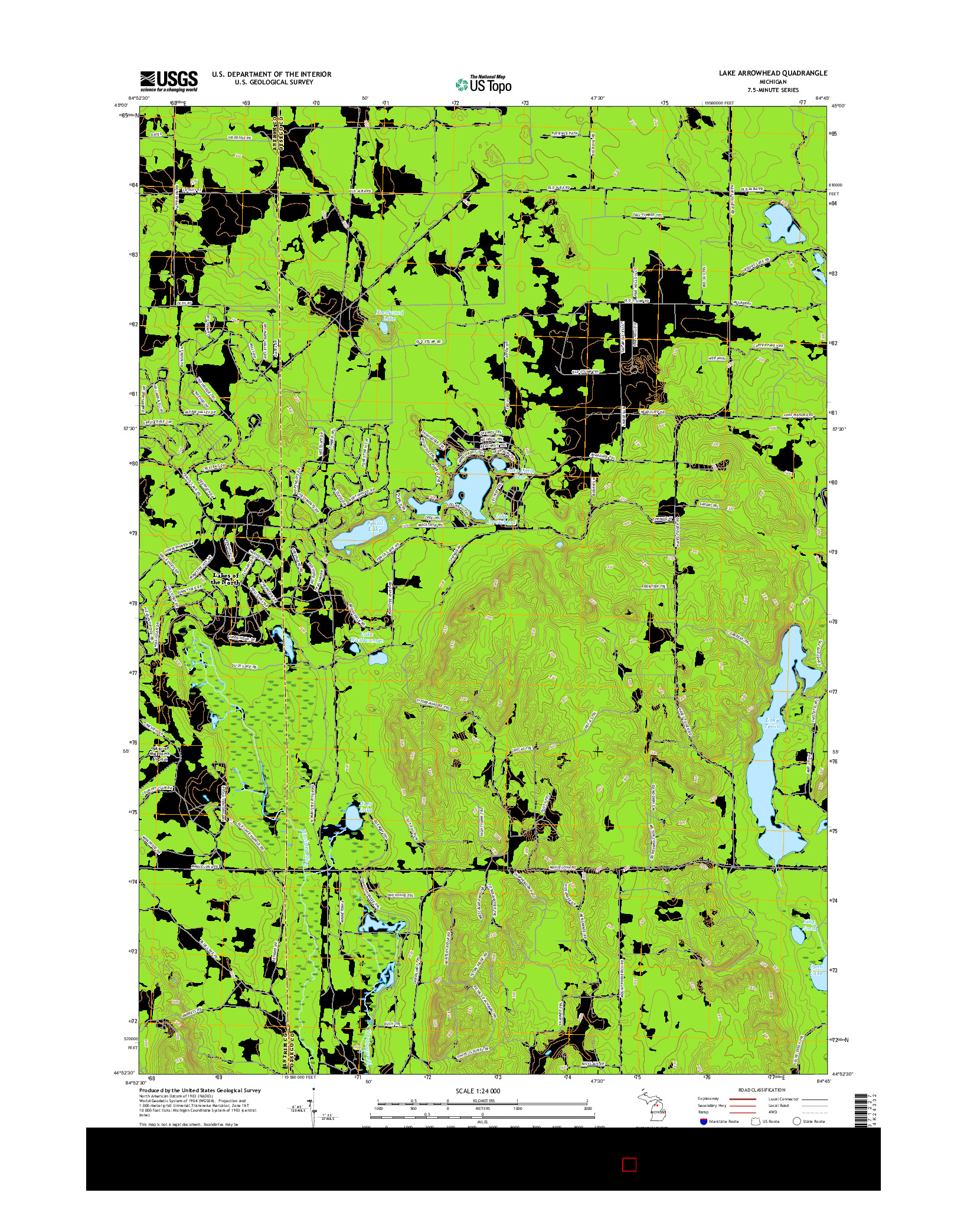 USGS US TOPO 7.5-MINUTE MAP FOR LAKE ARROWHEAD, MI 2017