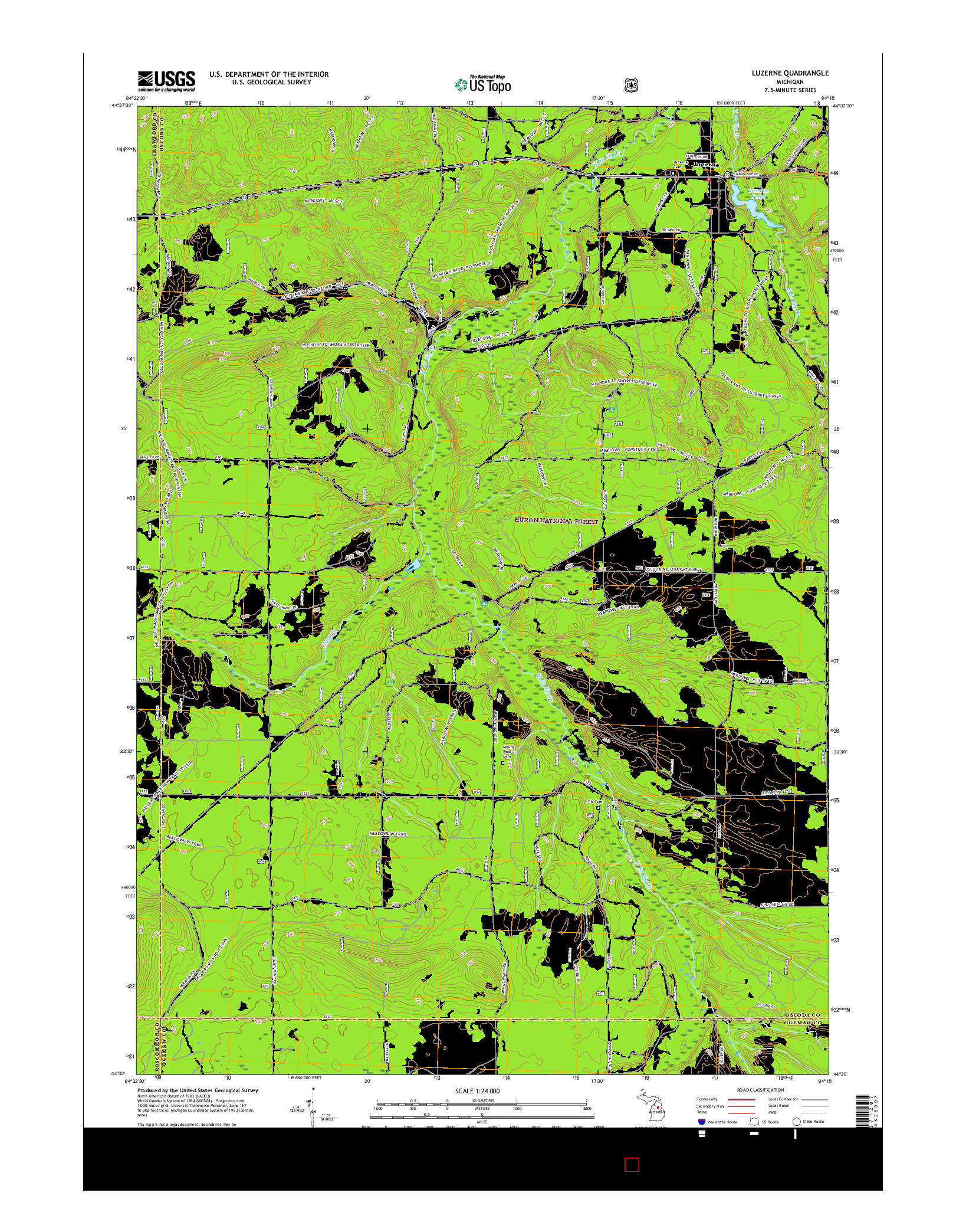 USGS US TOPO 7.5-MINUTE MAP FOR LUZERNE, MI 2017
