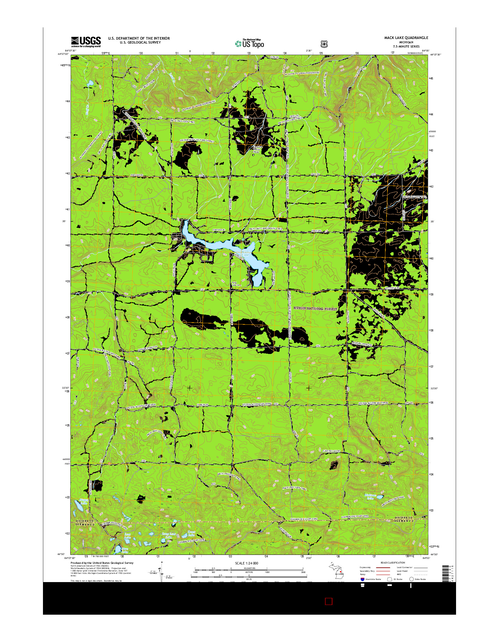 USGS US TOPO 7.5-MINUTE MAP FOR MACK LAKE, MI 2017