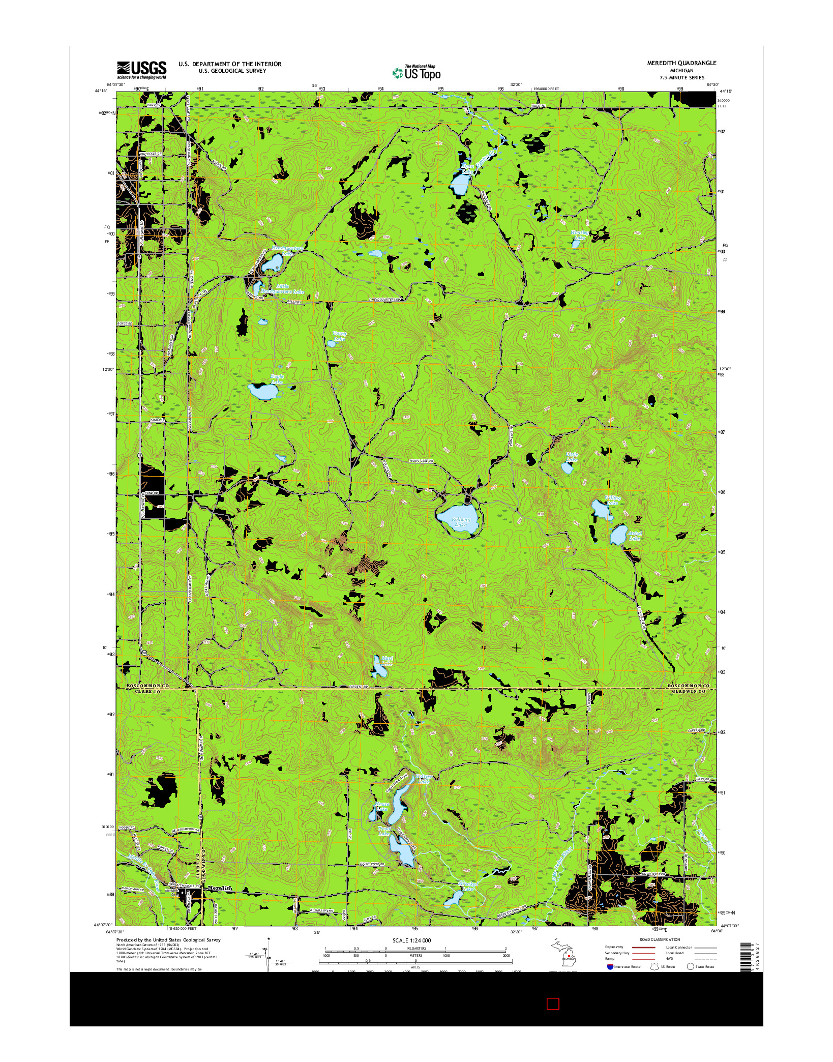 USGS US TOPO 7.5-MINUTE MAP FOR MEREDITH, MI 2017