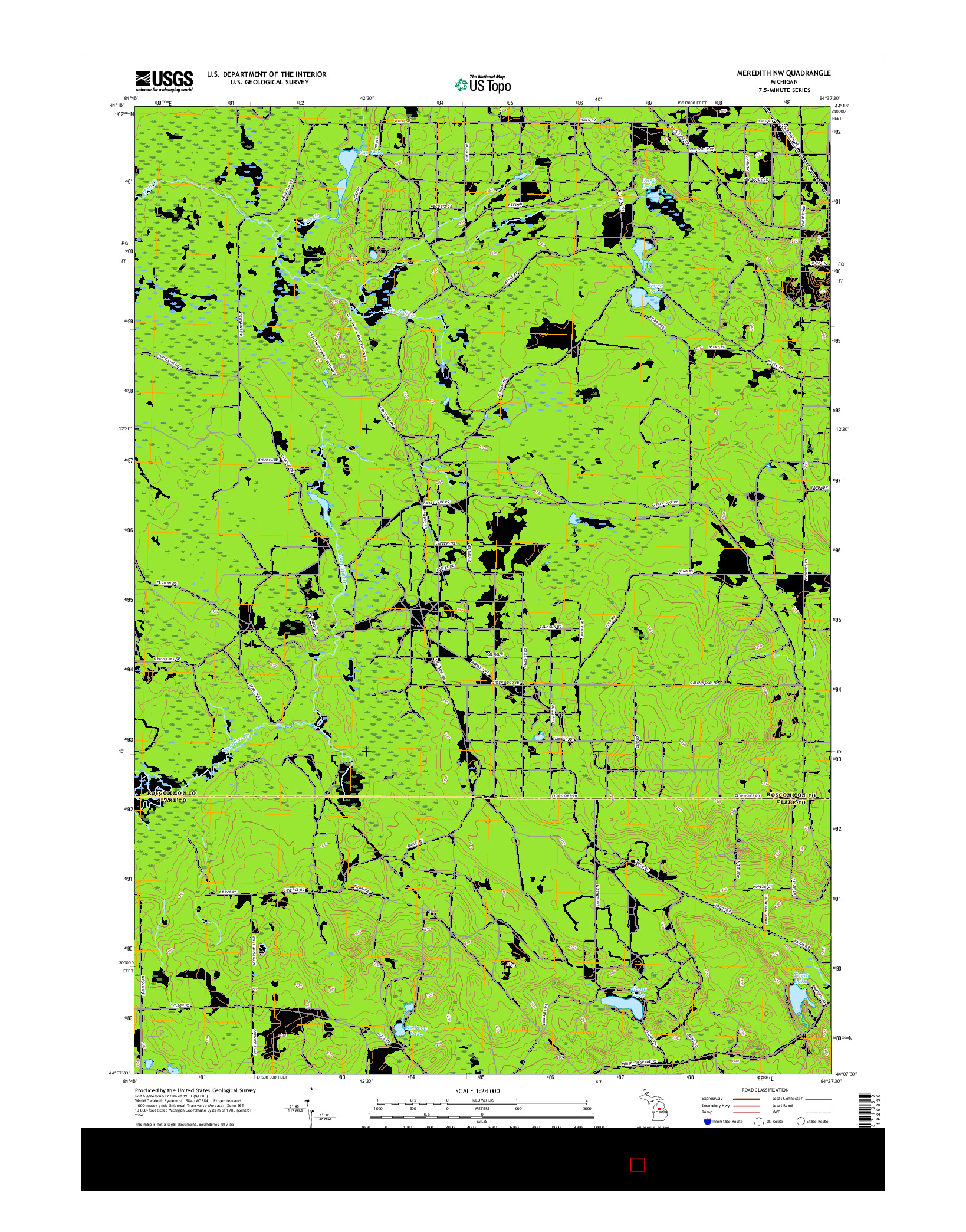 USGS US TOPO 7.5-MINUTE MAP FOR MEREDITH NW, MI 2017