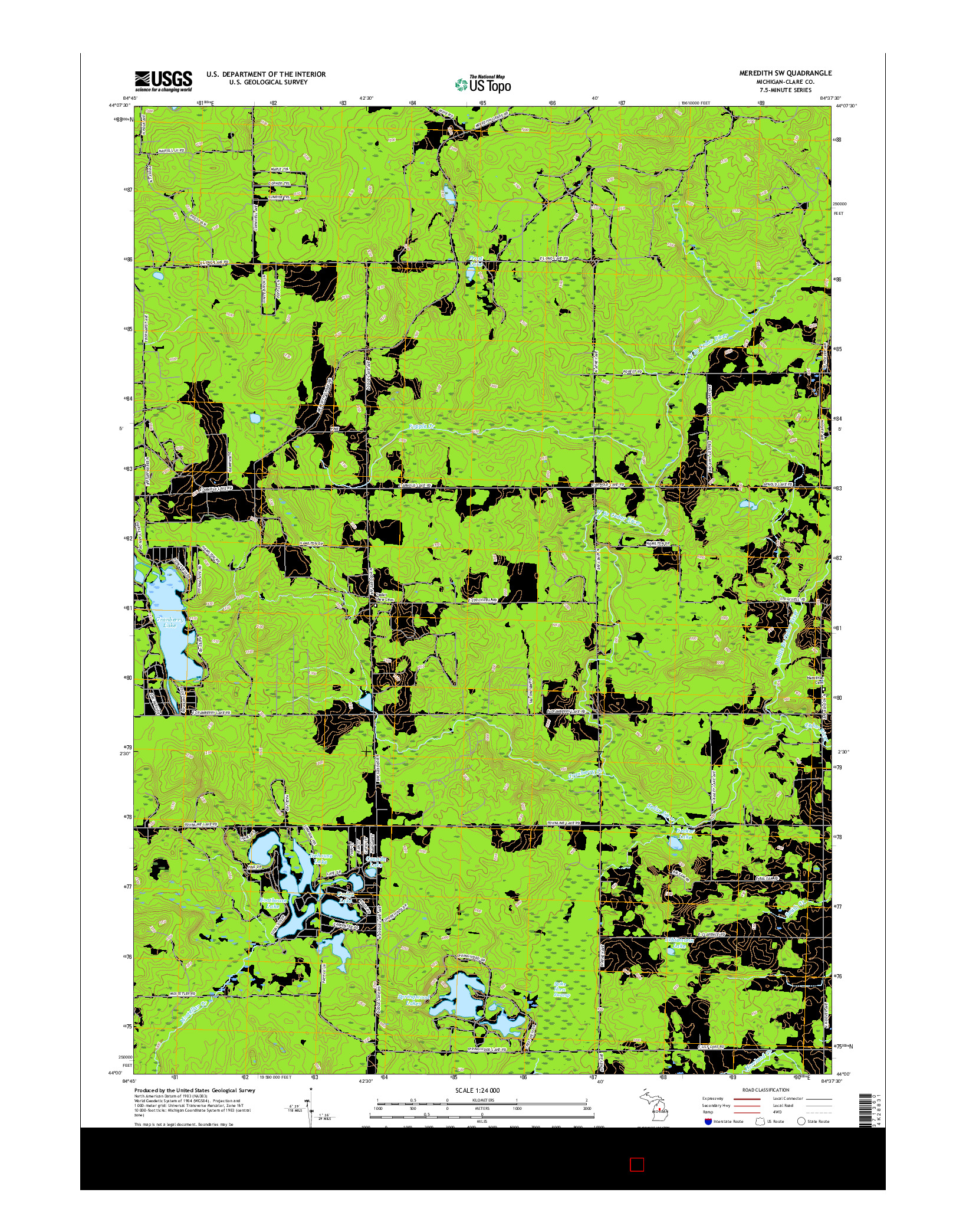 USGS US TOPO 7.5-MINUTE MAP FOR MEREDITH SW, MI 2017