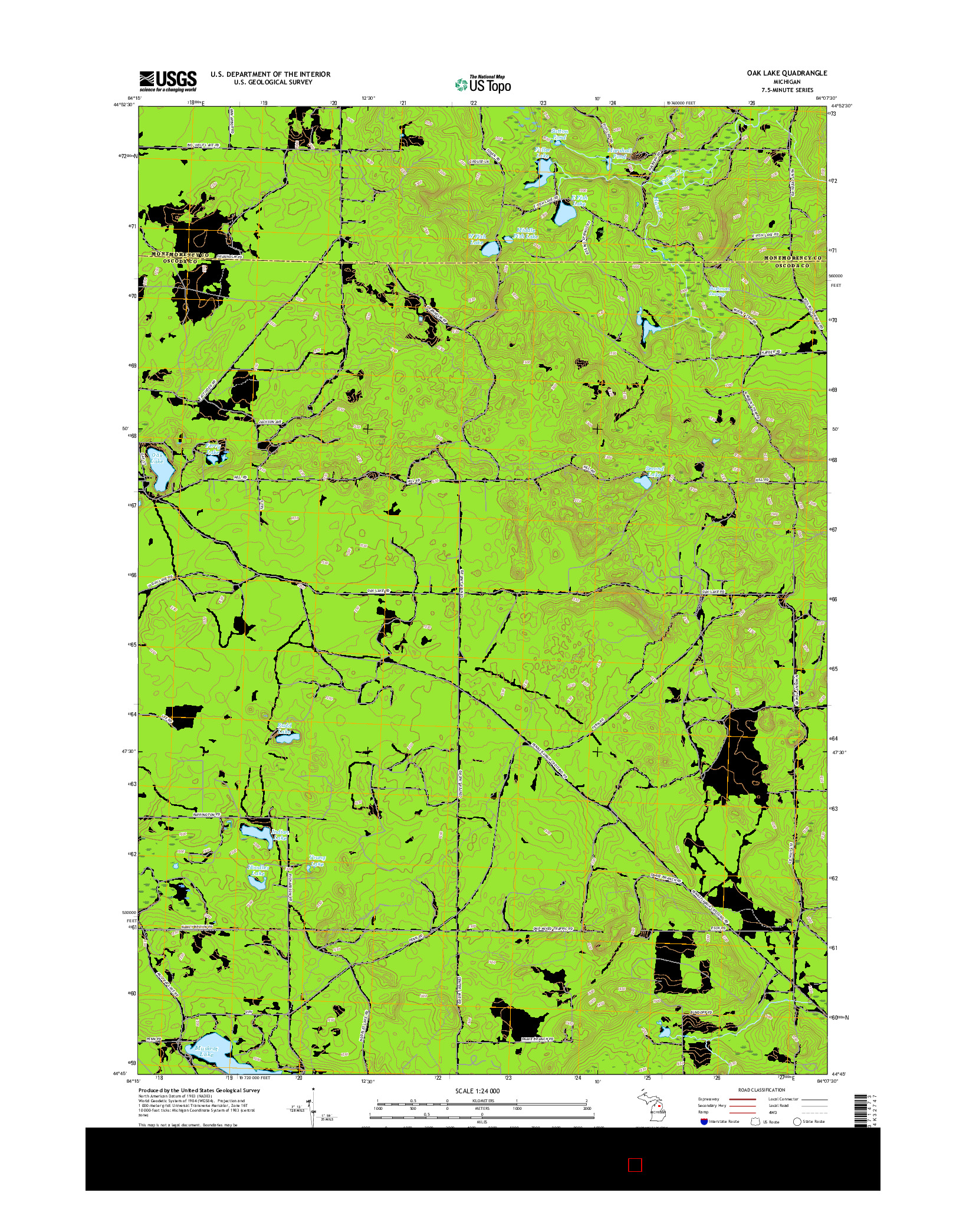 USGS US TOPO 7.5-MINUTE MAP FOR OAK LAKE, MI 2017