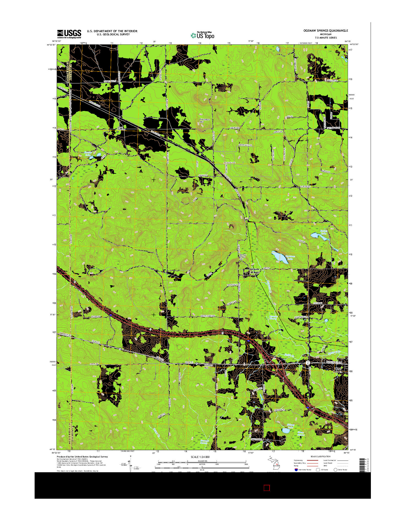 USGS US TOPO 7.5-MINUTE MAP FOR OGEMAW SPRINGS, MI 2017