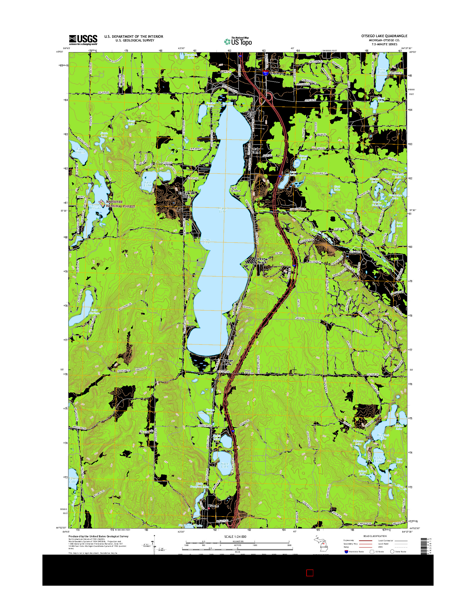 USGS US TOPO 7.5-MINUTE MAP FOR OTSEGO LAKE, MI 2017