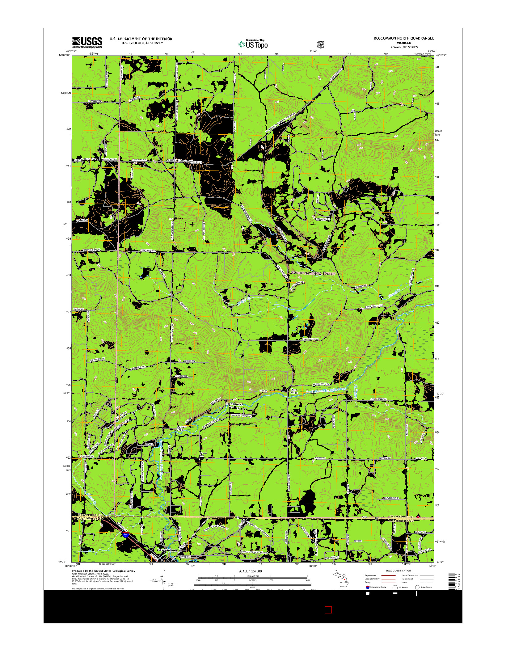 USGS US TOPO 7.5-MINUTE MAP FOR ROSCOMMON NORTH, MI 2017