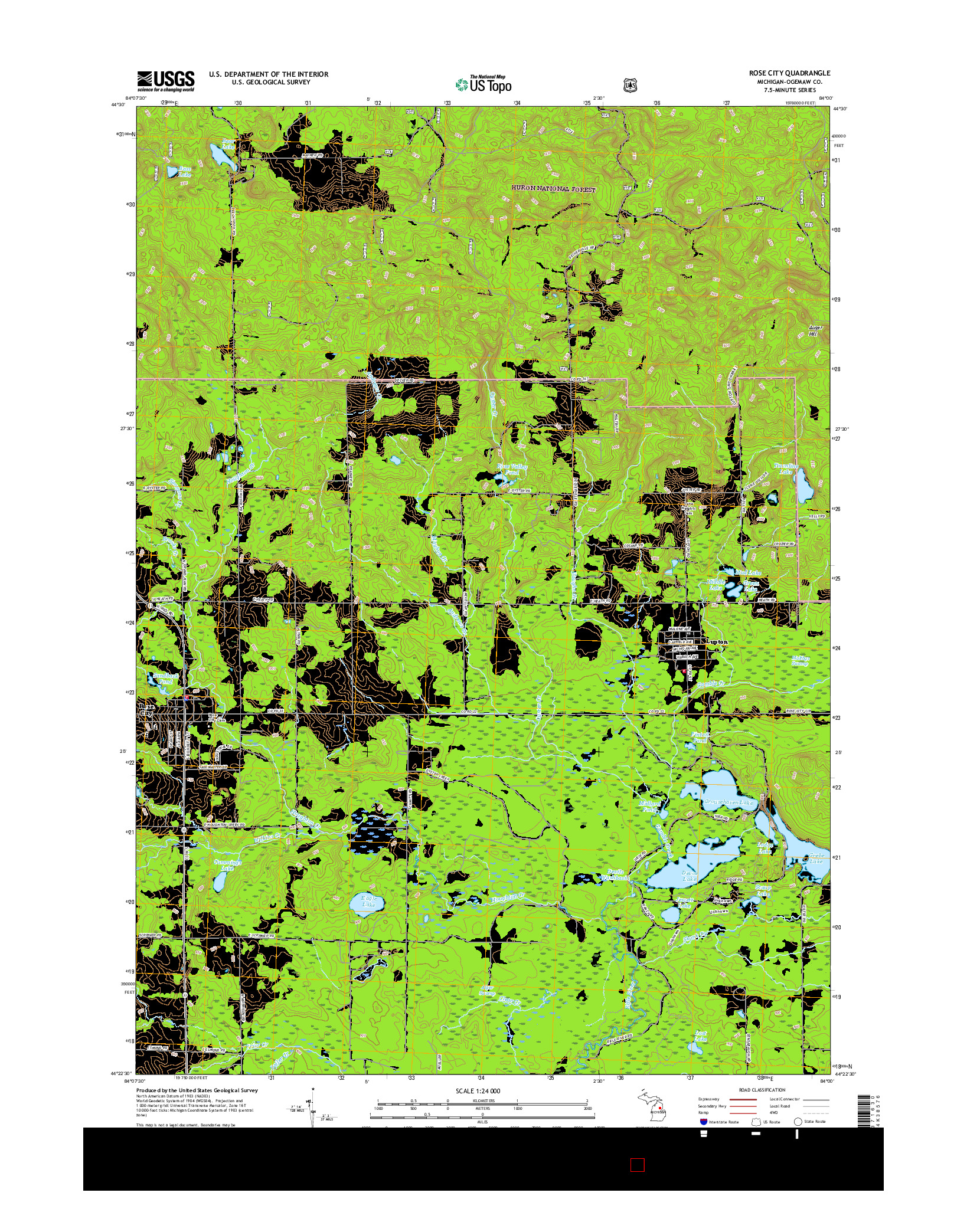 USGS US TOPO 7.5-MINUTE MAP FOR ROSE CITY, MI 2017