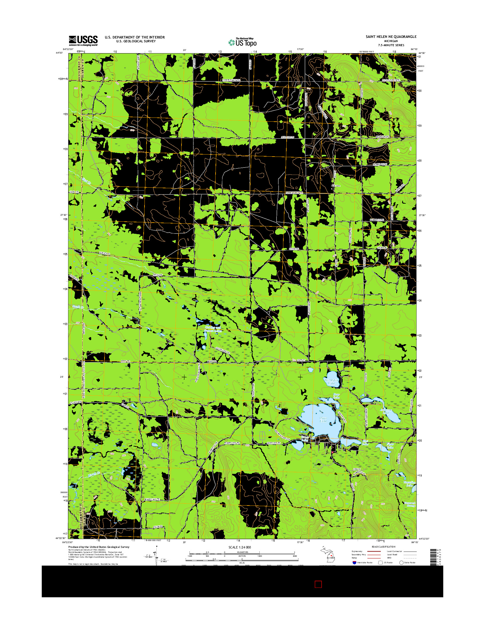 USGS US TOPO 7.5-MINUTE MAP FOR SAINT HELEN NE, MI 2017