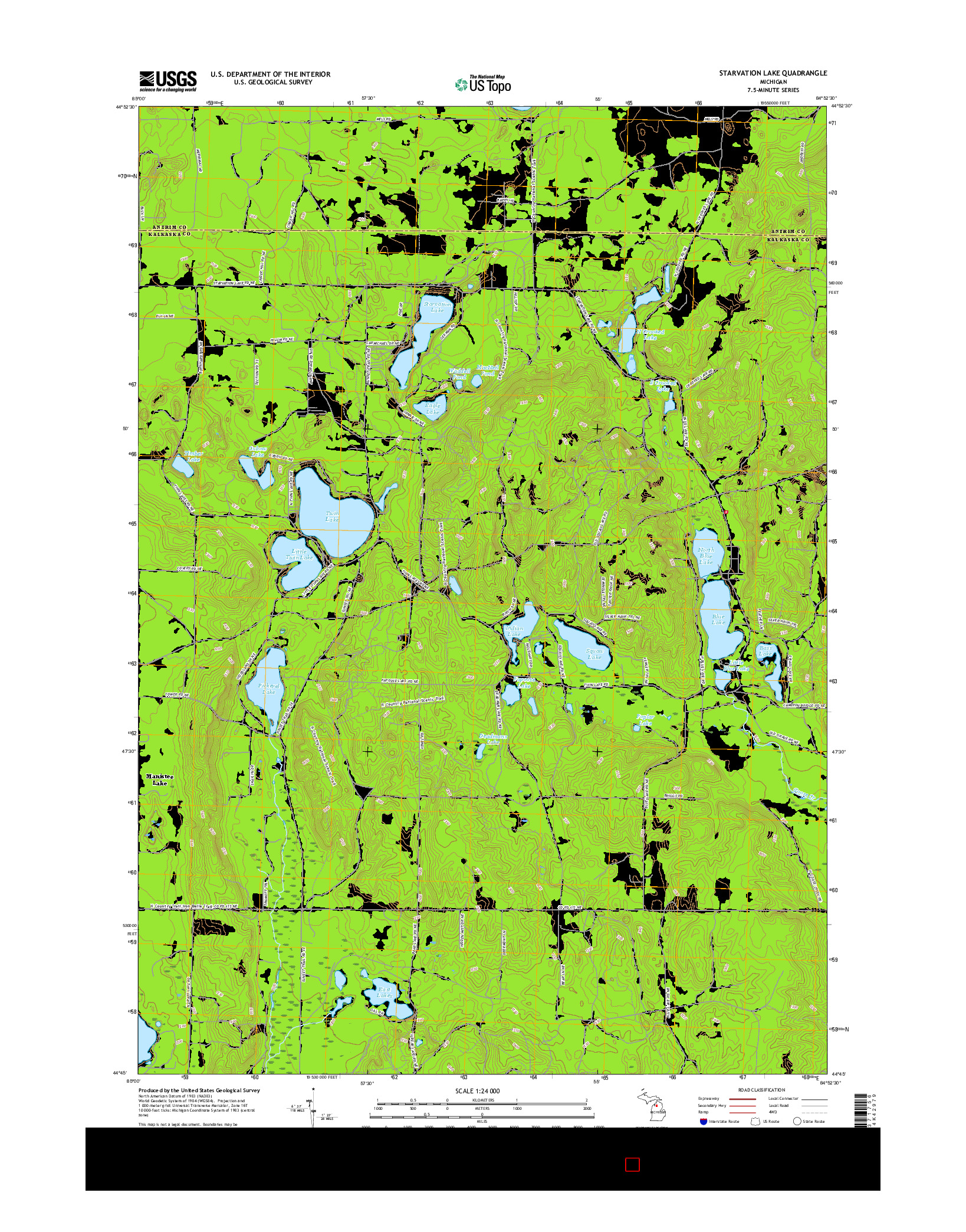 USGS US TOPO 7.5-MINUTE MAP FOR STARVATION LAKE, MI 2017