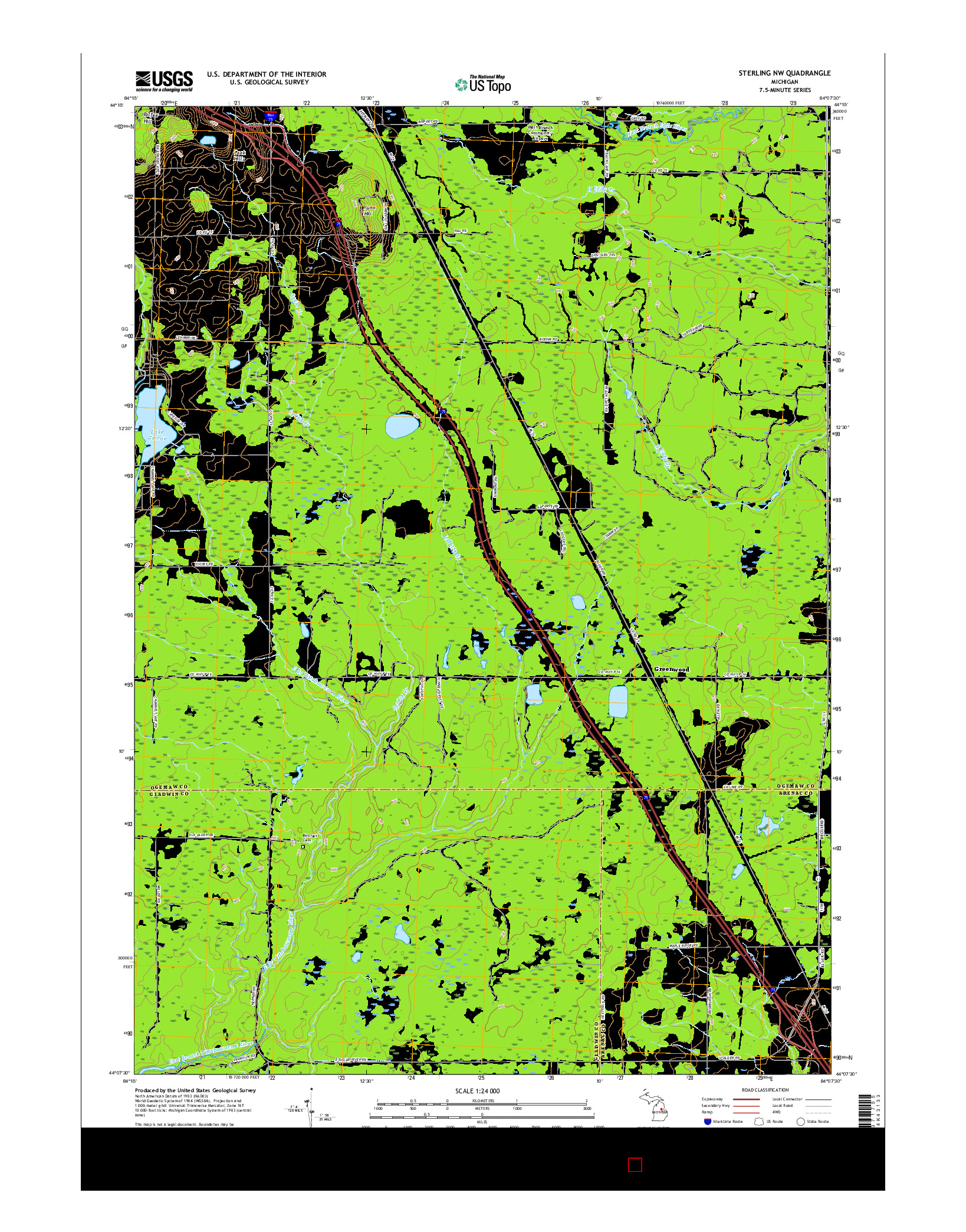 USGS US TOPO 7.5-MINUTE MAP FOR STERLING NW, MI 2017