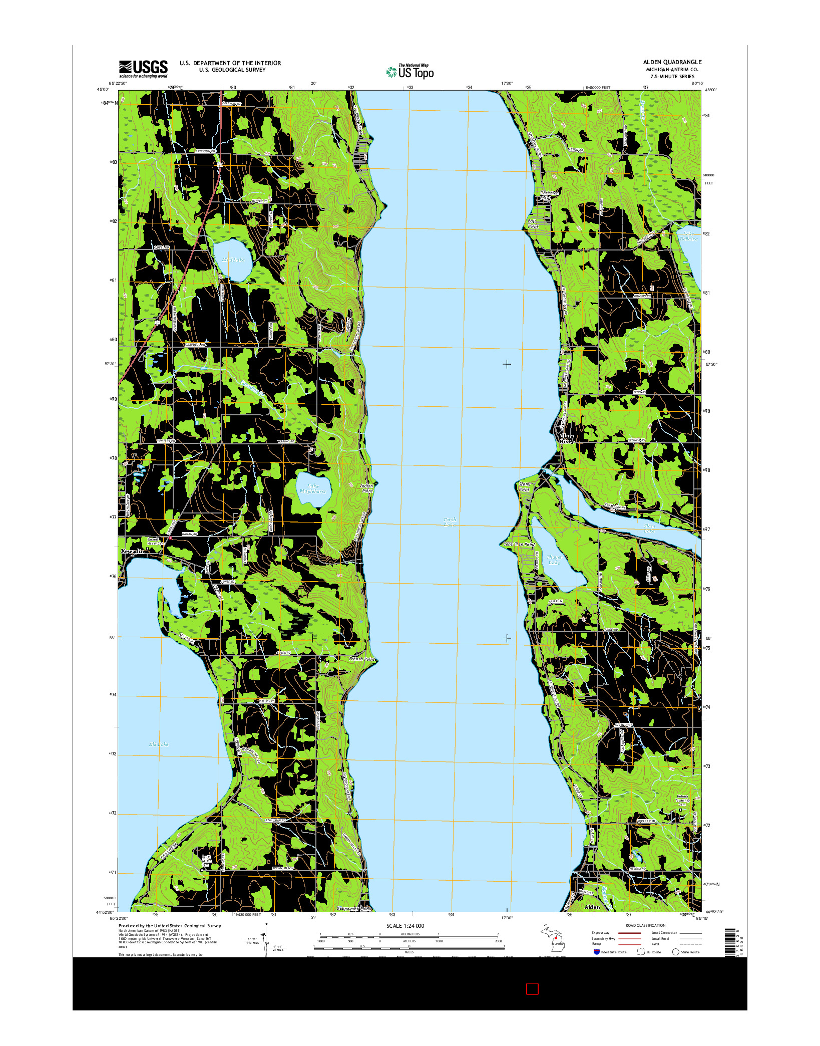 USGS US TOPO 7.5-MINUTE MAP FOR ALDEN, MI 2017