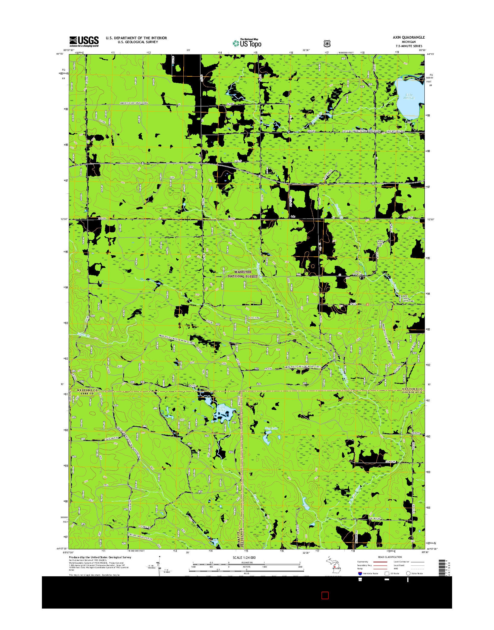 USGS US TOPO 7.5-MINUTE MAP FOR AXIN, MI 2017