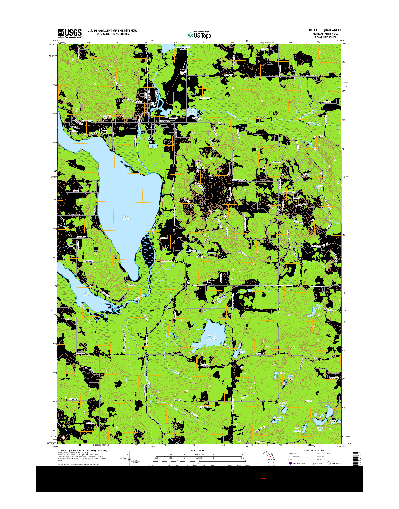 USGS US TOPO 7.5-MINUTE MAP FOR BELLAIRE, MI 2017