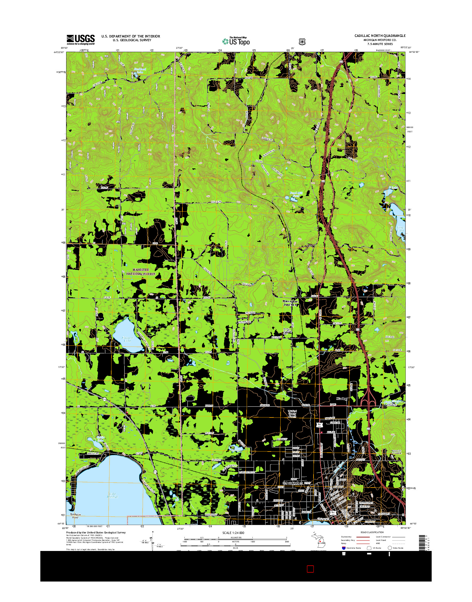 USGS US TOPO 7.5-MINUTE MAP FOR CADILLAC NORTH, MI 2017