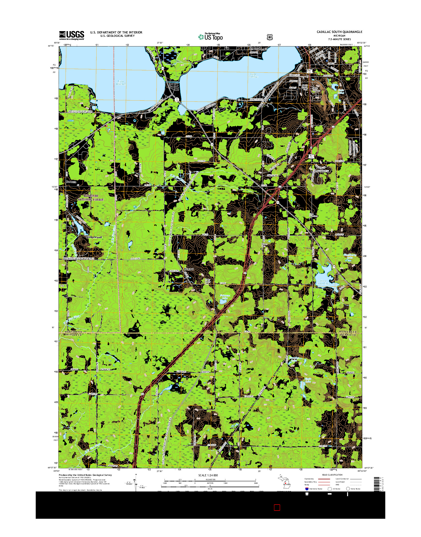 USGS US TOPO 7.5-MINUTE MAP FOR CADILLAC SOUTH, MI 2017
