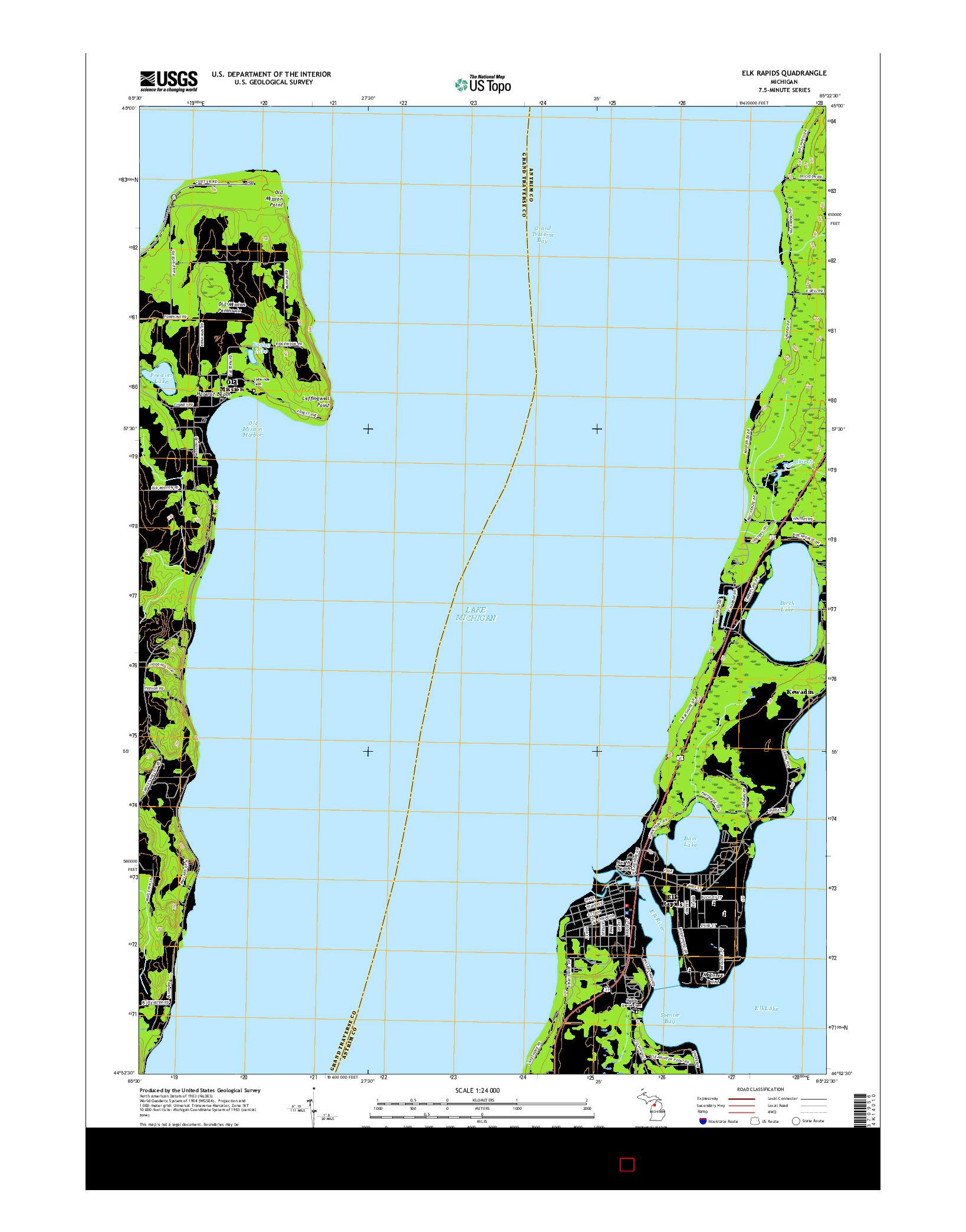 USGS US TOPO 7.5-MINUTE MAP FOR ELK RAPIDS, MI 2017