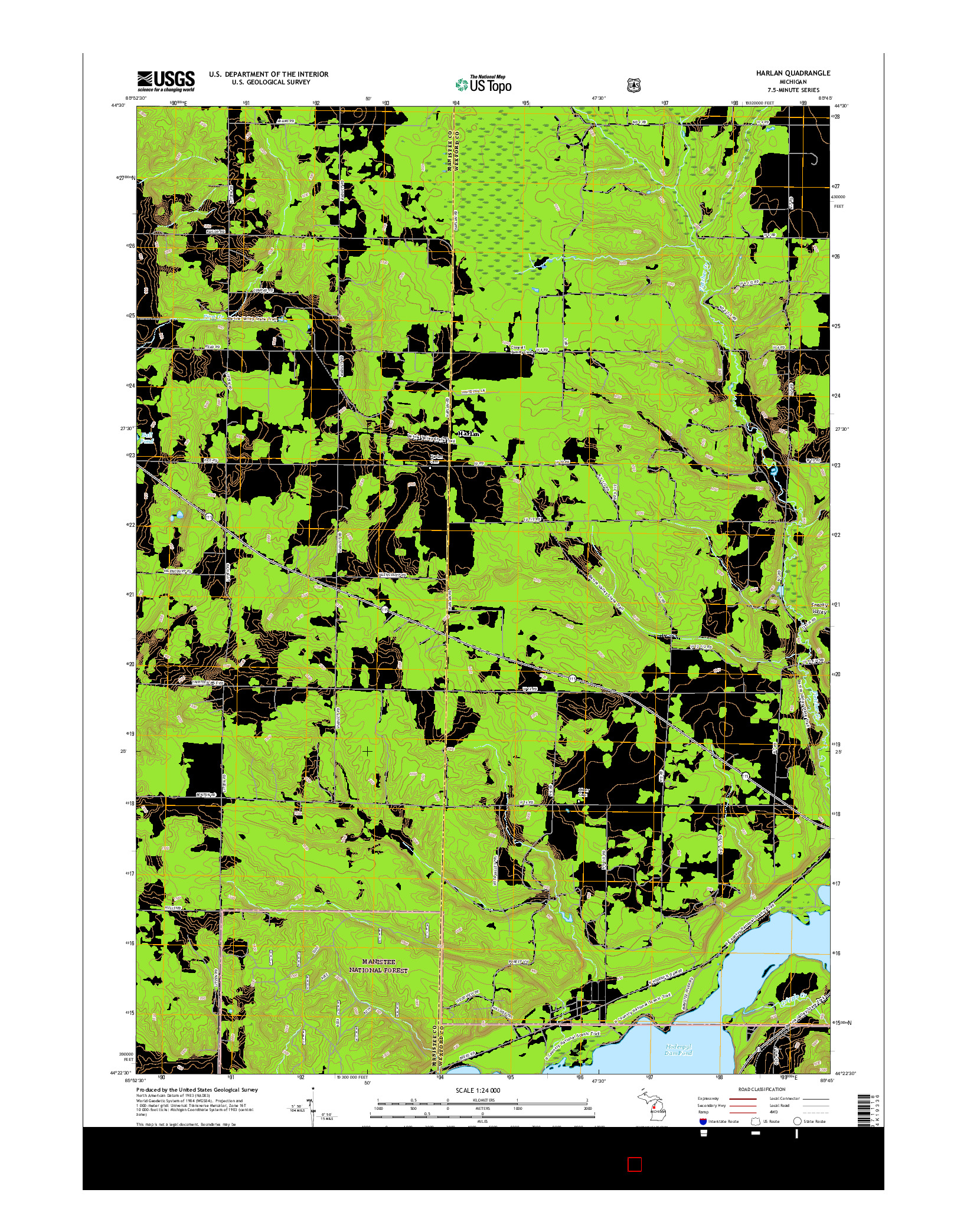 USGS US TOPO 7.5-MINUTE MAP FOR HARLAN, MI 2017