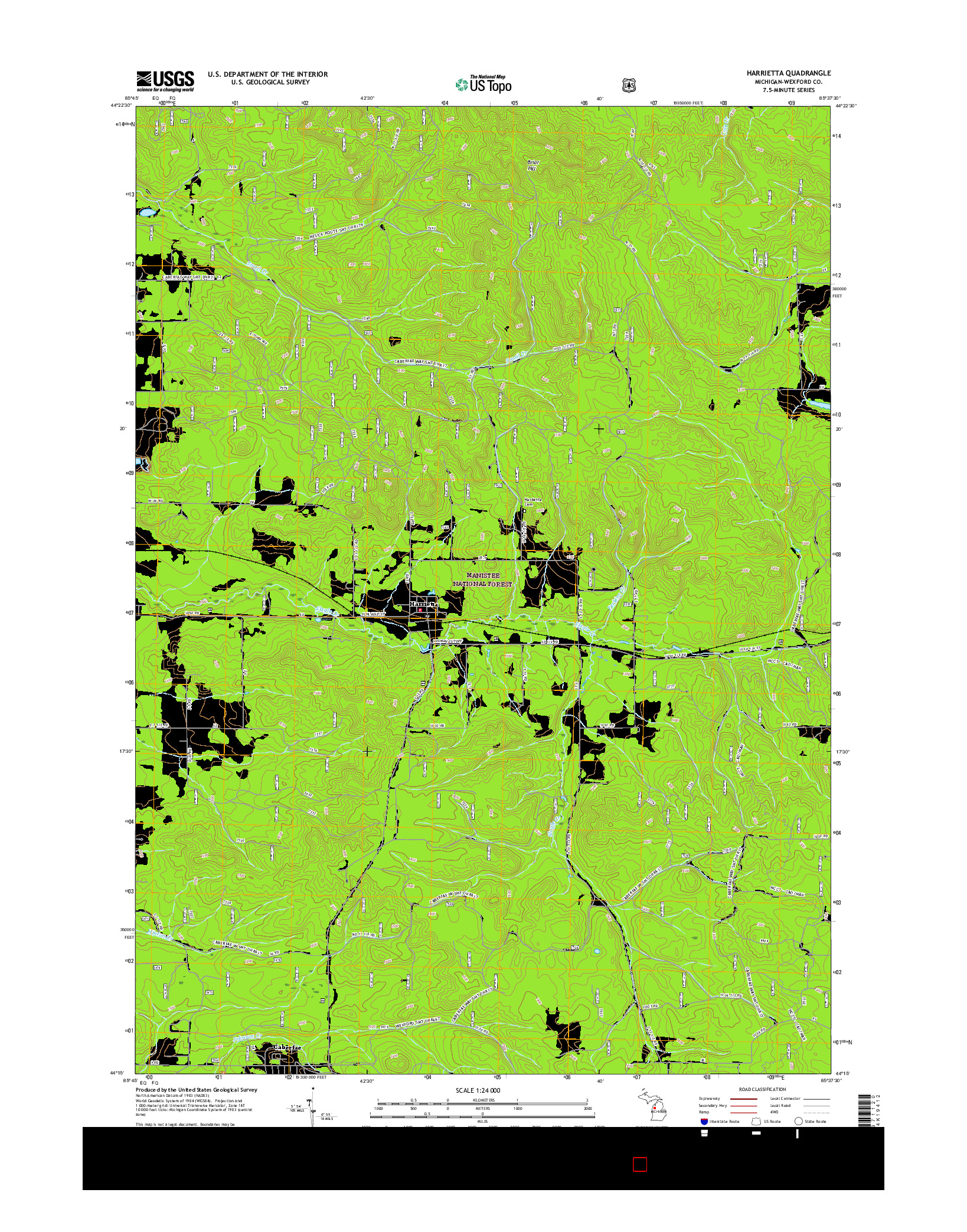 USGS US TOPO 7.5-MINUTE MAP FOR HARRIETTA, MI 2017