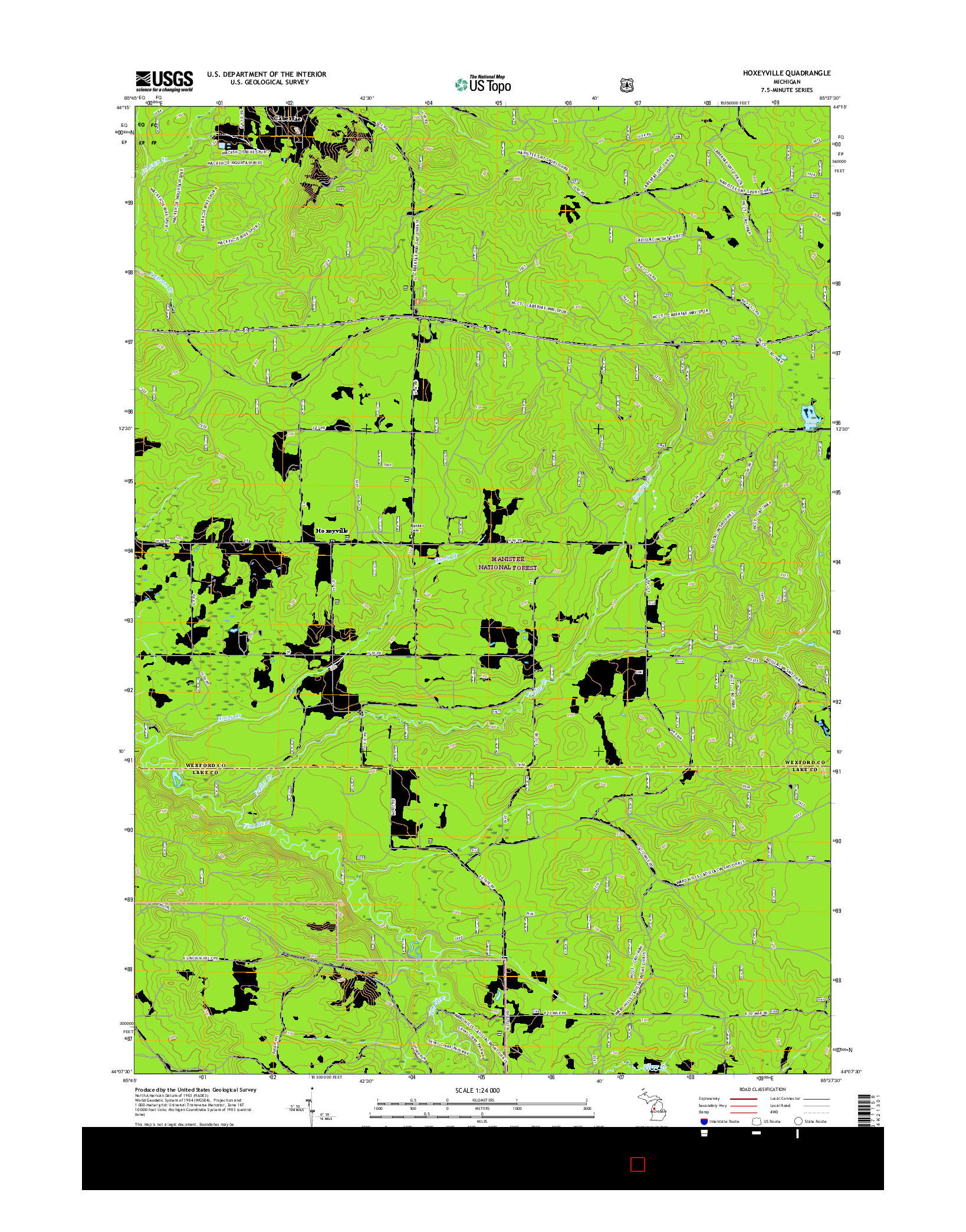 USGS US TOPO 7.5-MINUTE MAP FOR HOXEYVILLE, MI 2017