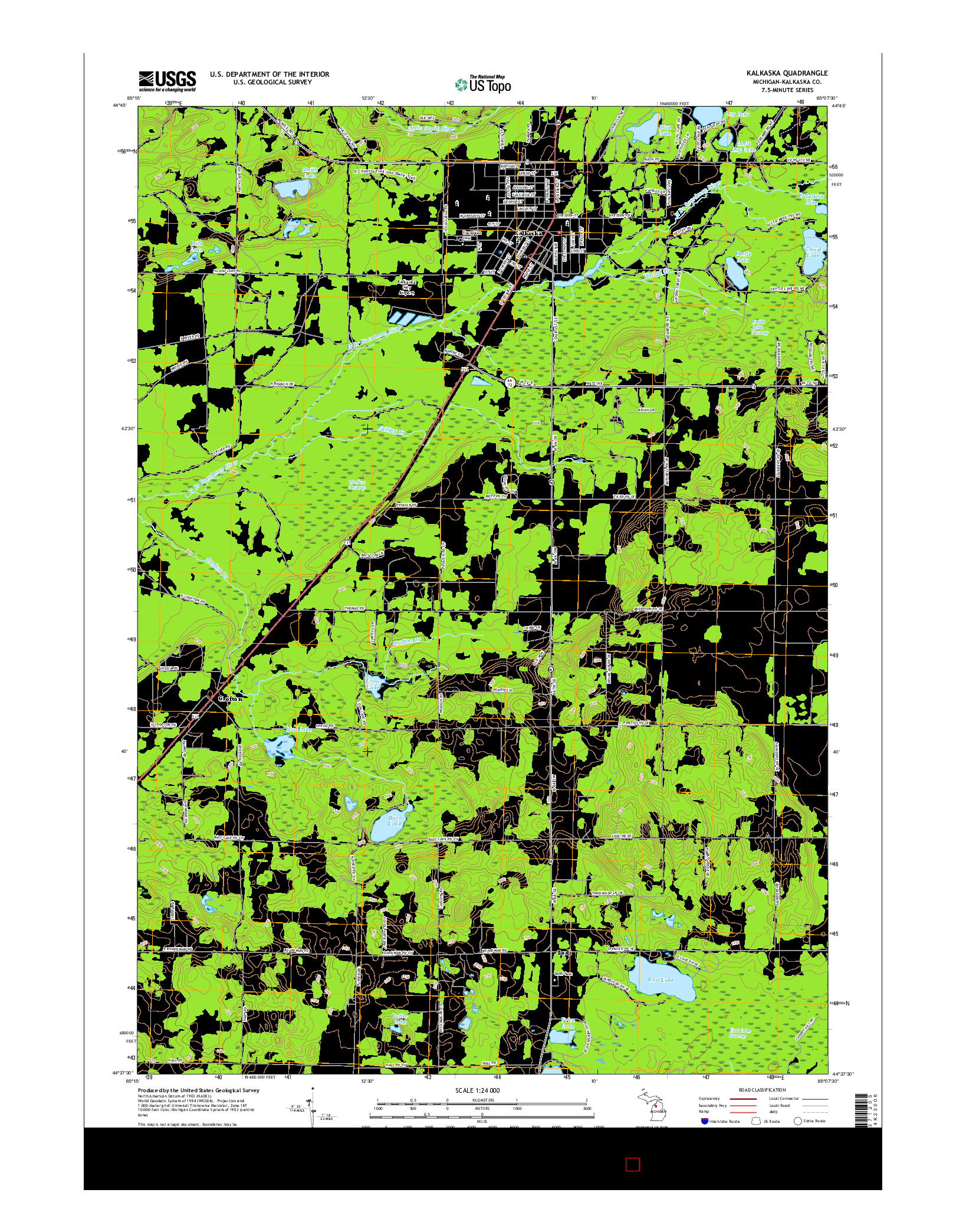 USGS US TOPO 7.5-MINUTE MAP FOR KALKASKA, MI 2017