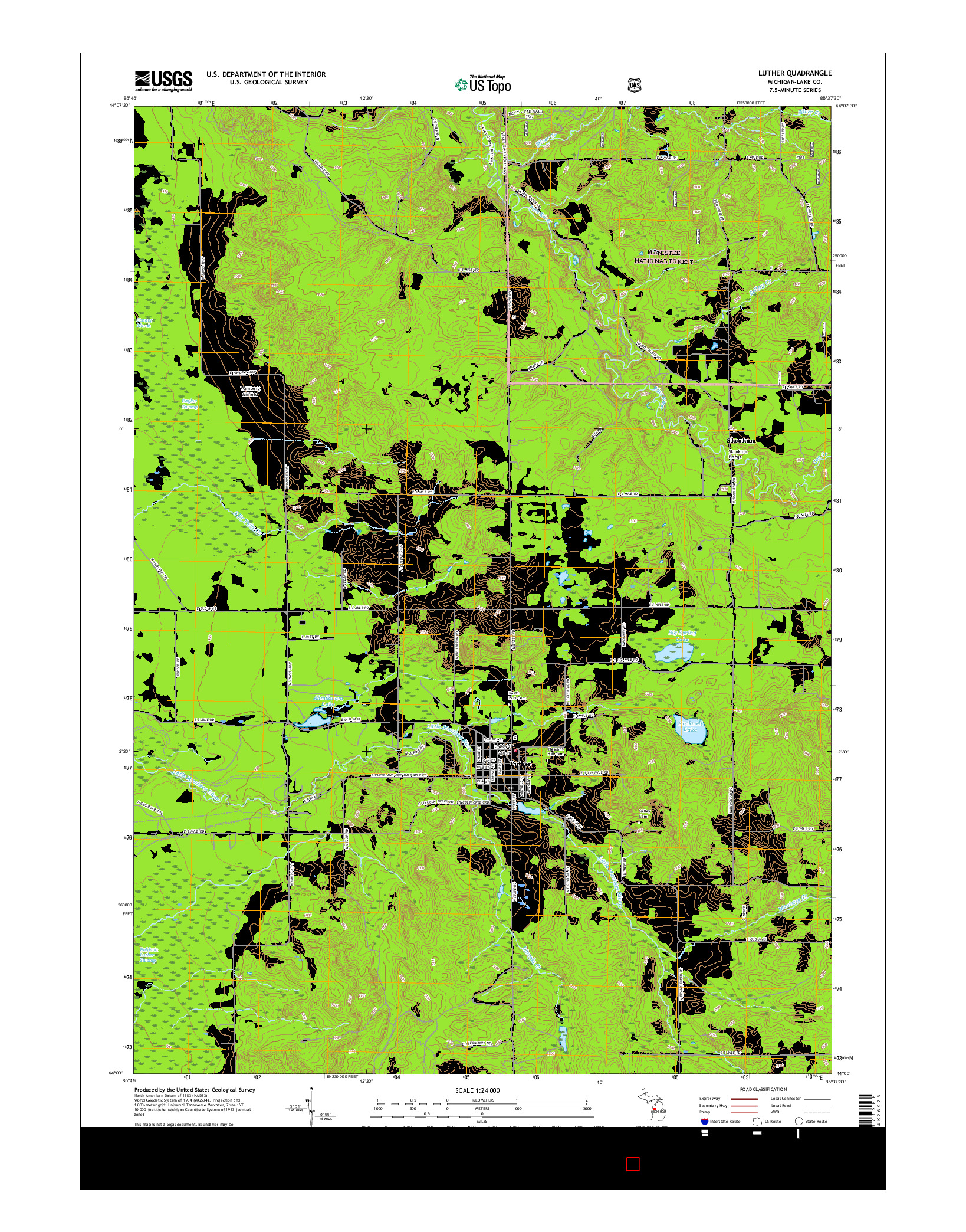 USGS US TOPO 7.5-MINUTE MAP FOR LUTHER, MI 2017