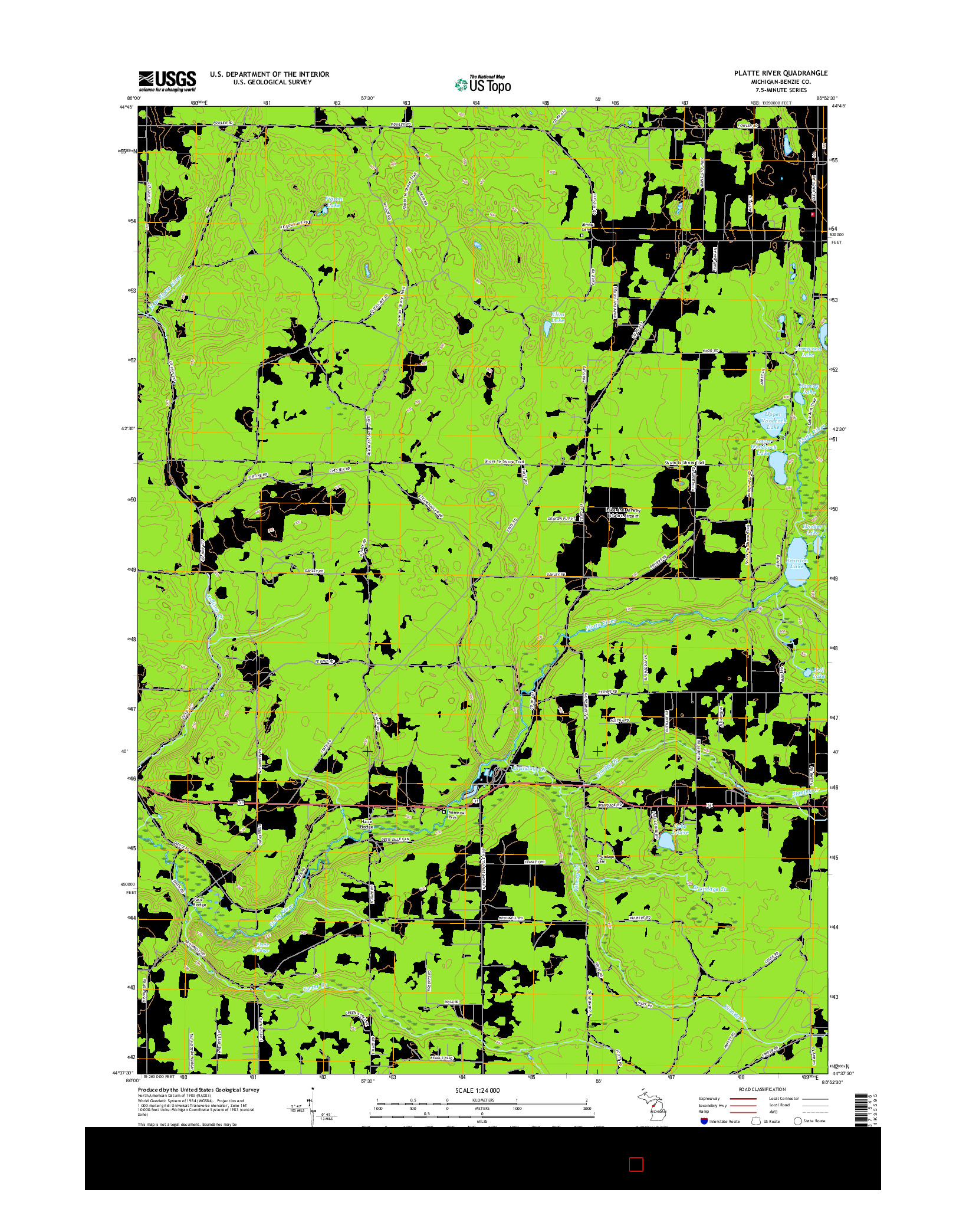 USGS US TOPO 7.5-MINUTE MAP FOR PLATTE RIVER, MI 2017