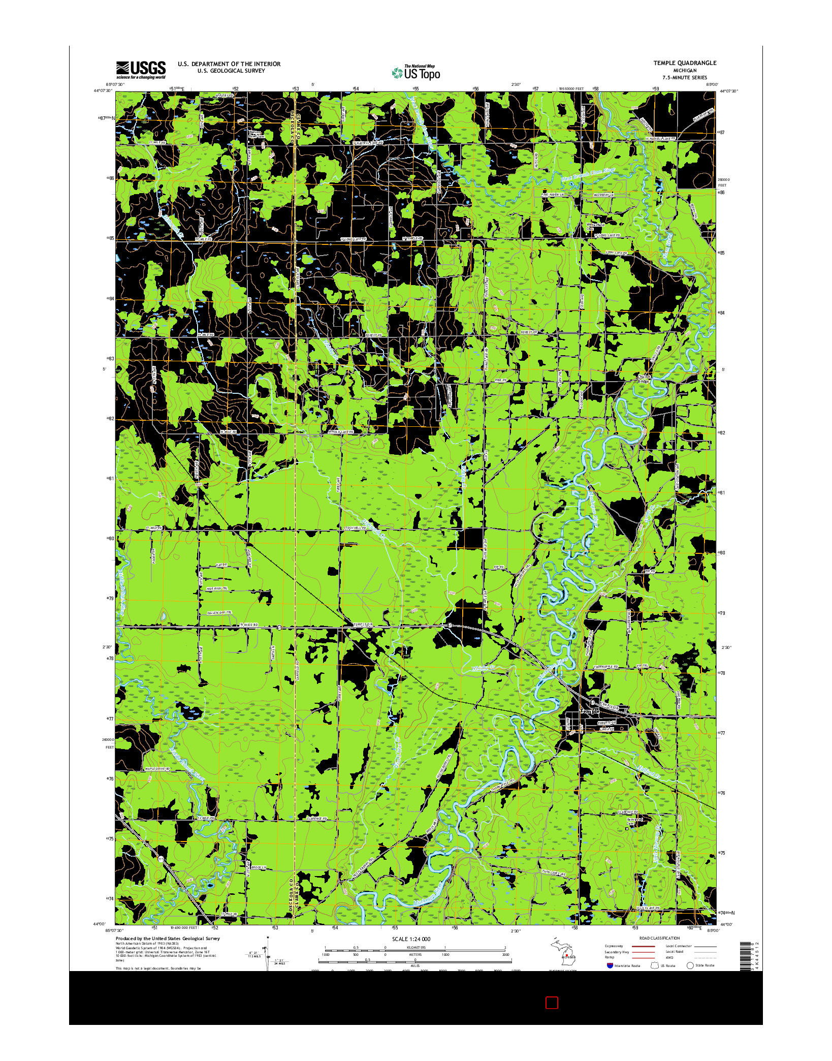 USGS US TOPO 7.5-MINUTE MAP FOR TEMPLE, MI 2017