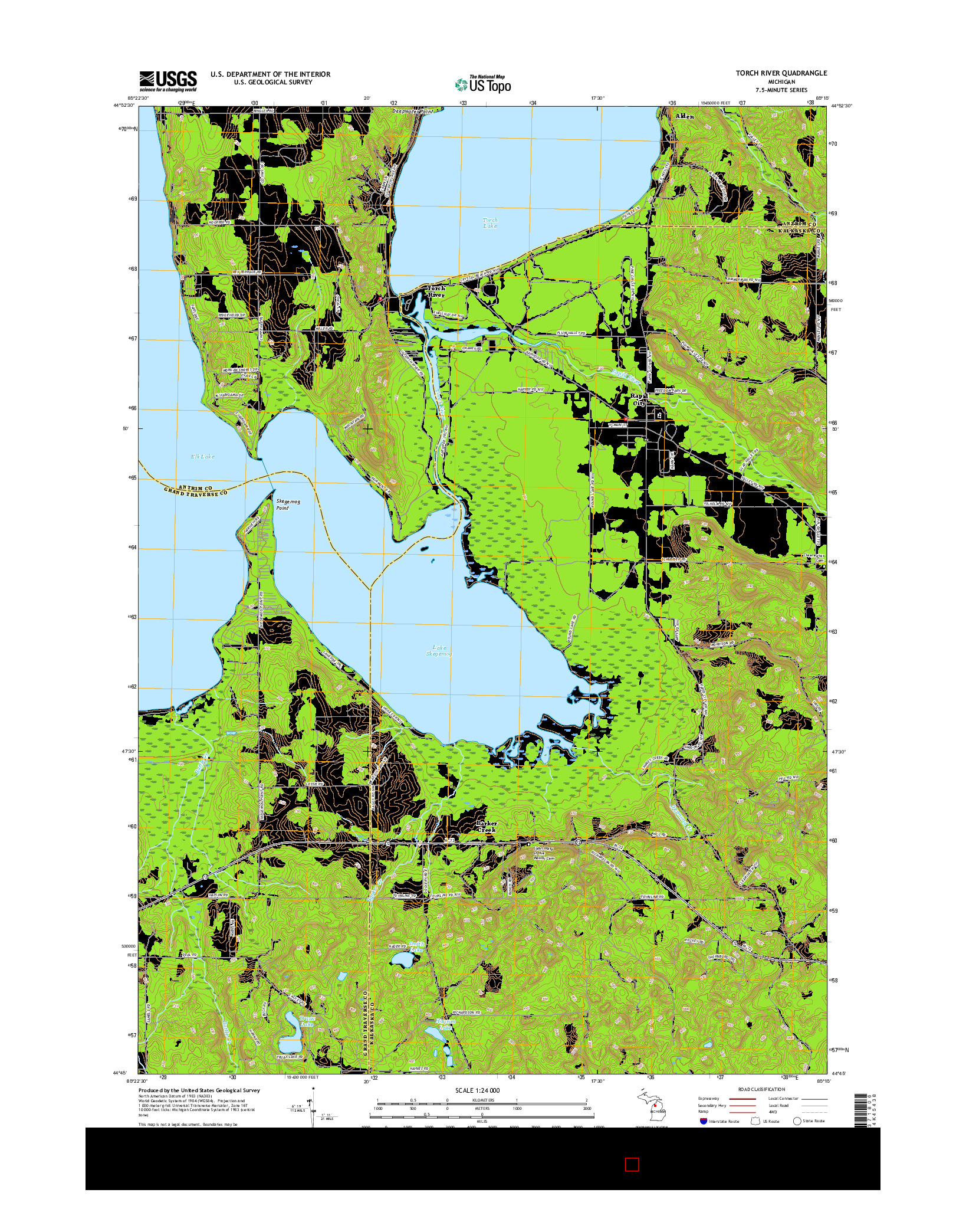 USGS US TOPO 7.5-MINUTE MAP FOR TORCH RIVER, MI 2017