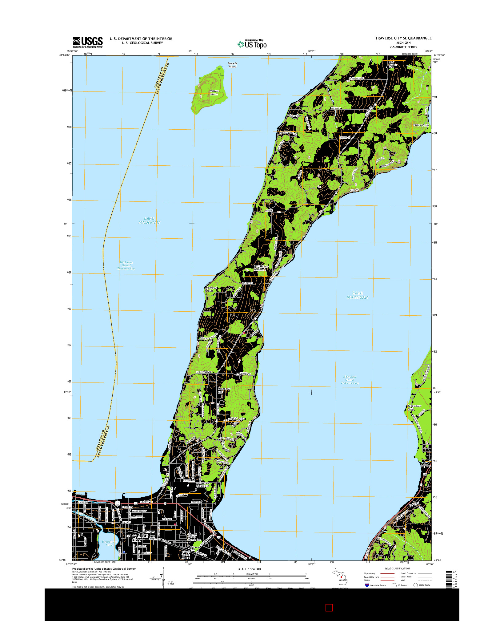 USGS US TOPO 7.5-MINUTE MAP FOR TRAVERSE CITY SE, MI 2017