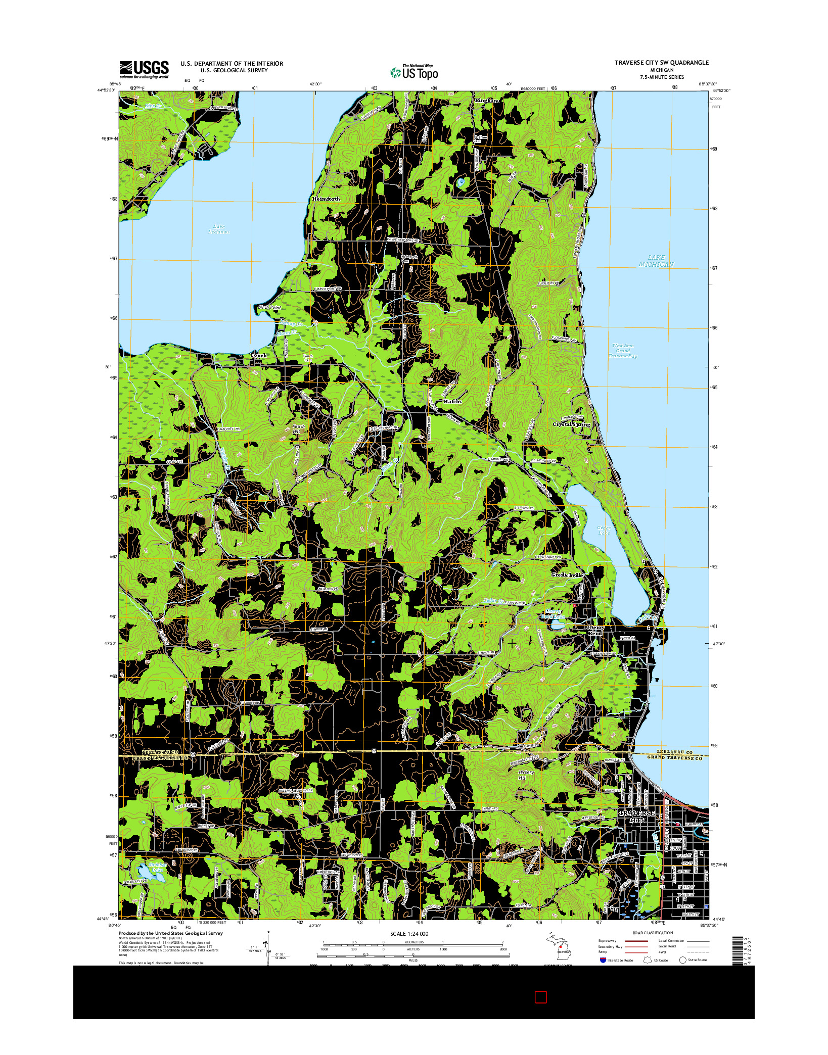USGS US TOPO 7.5-MINUTE MAP FOR TRAVERSE CITY SW, MI 2017