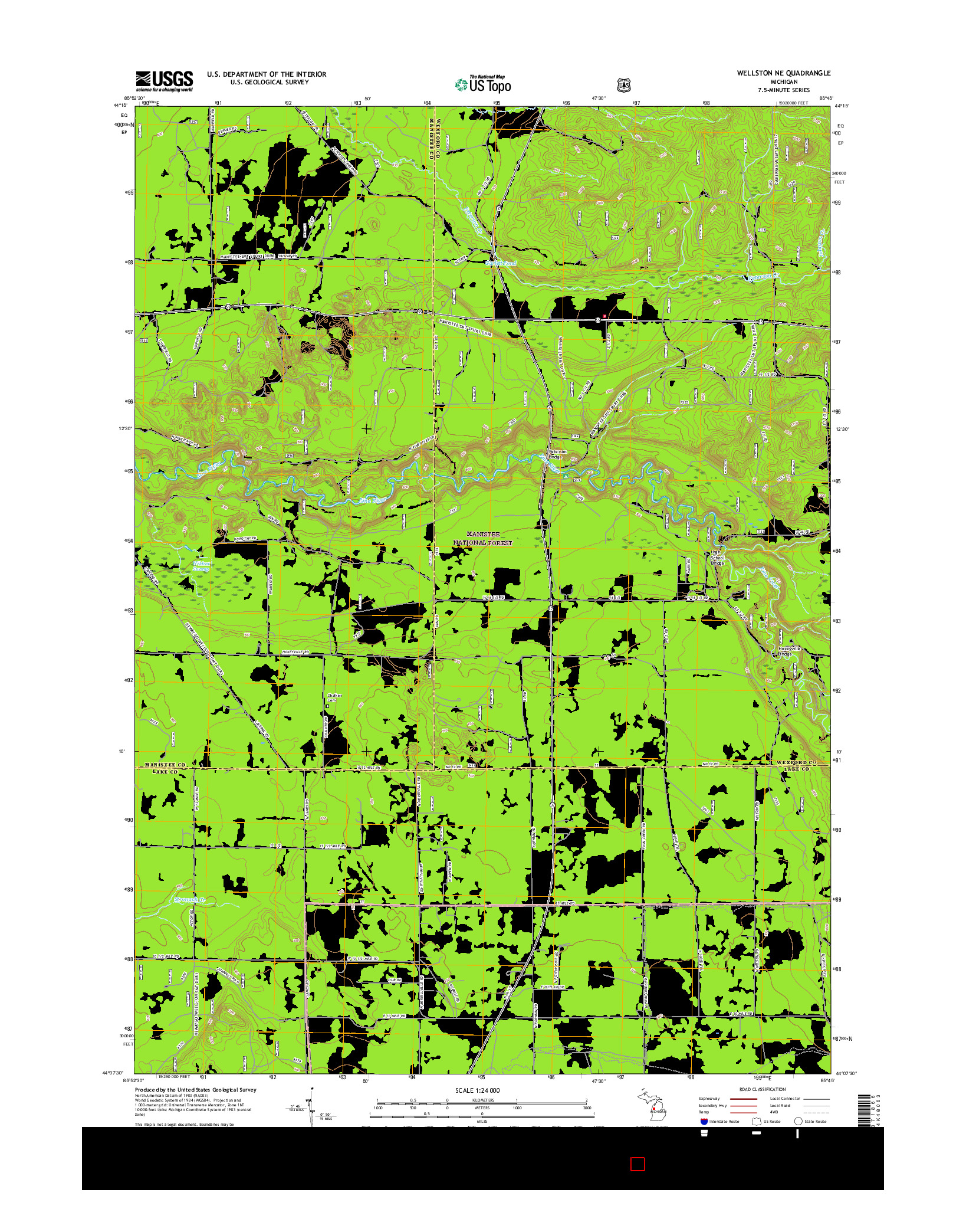 USGS US TOPO 7.5-MINUTE MAP FOR WELLSTON NE, MI 2017