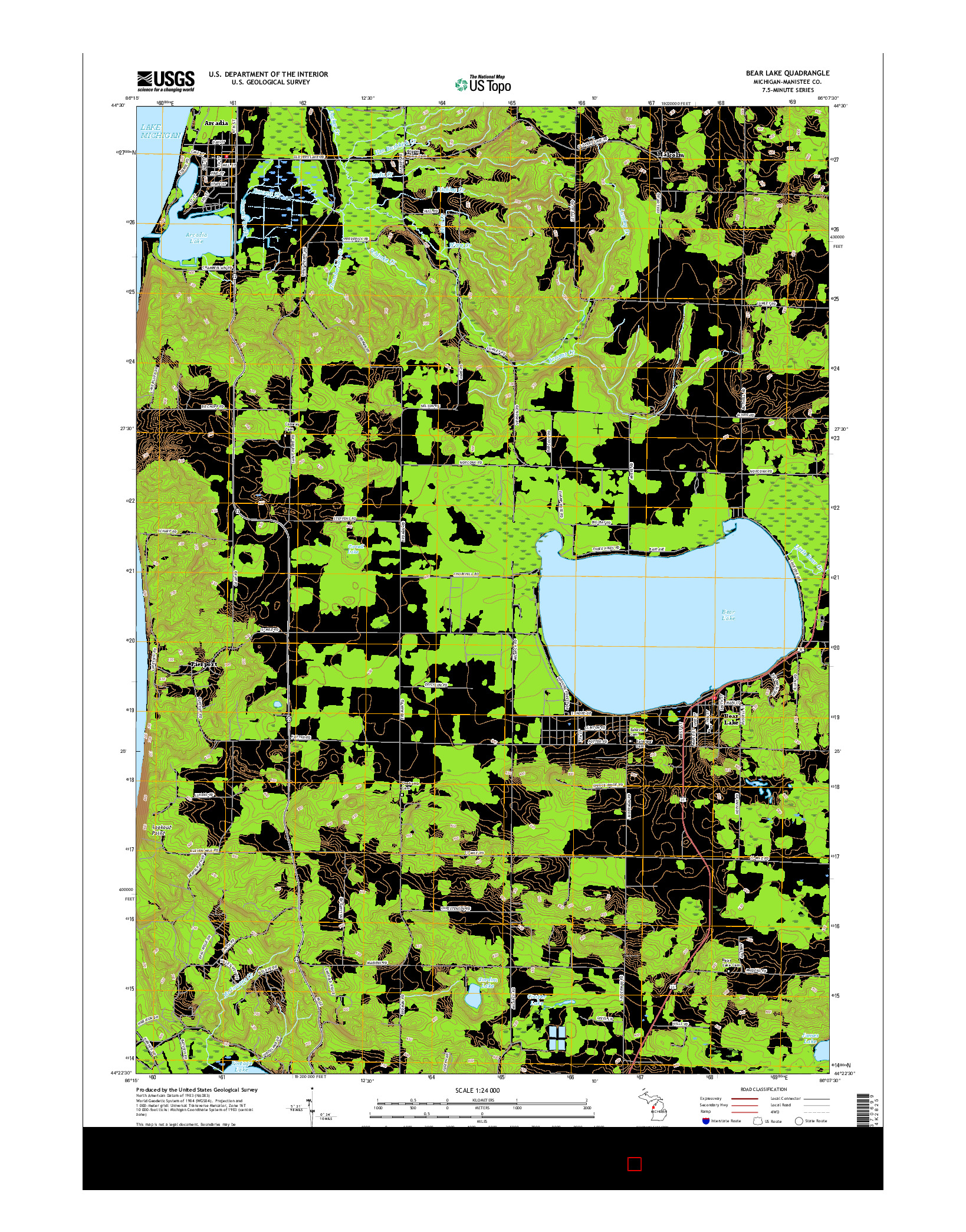 USGS US TOPO 7.5-MINUTE MAP FOR BEAR LAKE, MI 2017