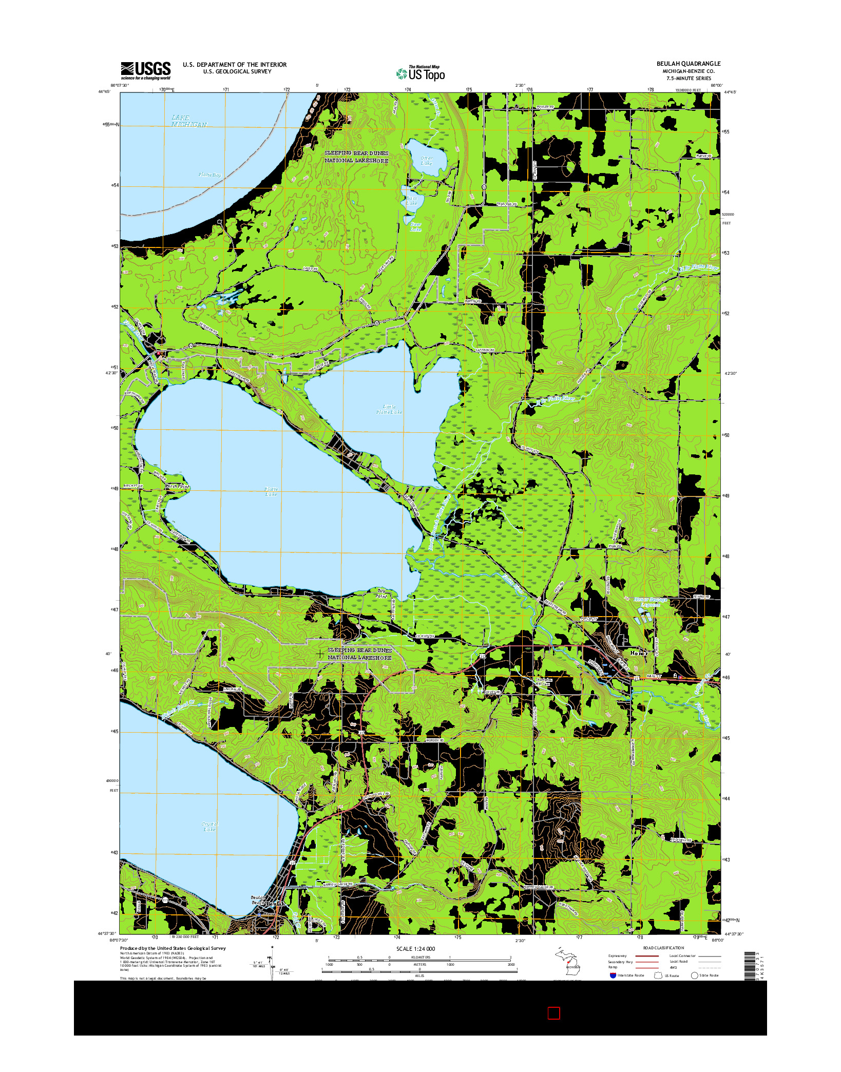 USGS US TOPO 7.5-MINUTE MAP FOR BEULAH, MI 2017