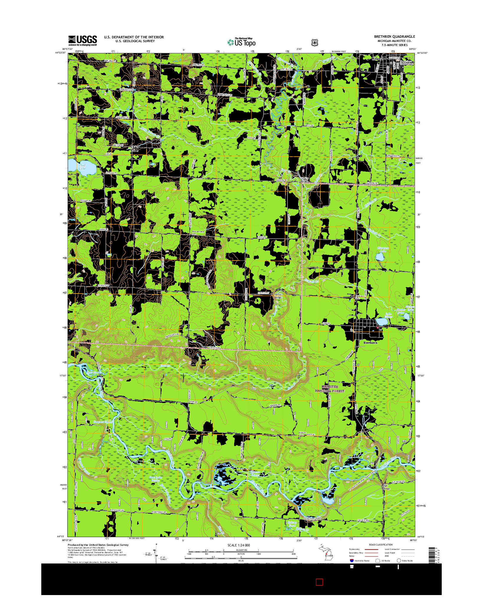 USGS US TOPO 7.5-MINUTE MAP FOR BRETHREN, MI 2017
