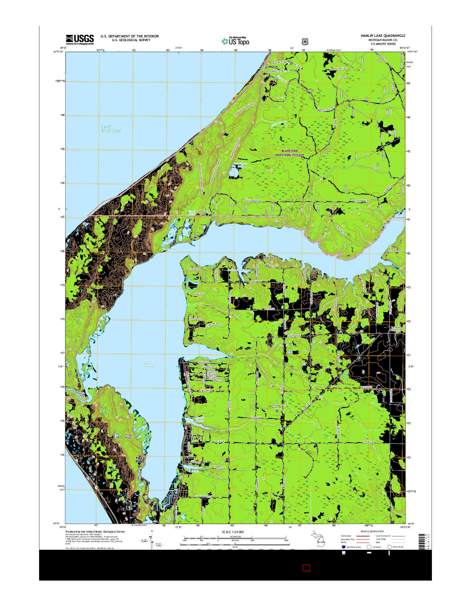 USGS US TOPO 7.5-MINUTE MAP FOR HAMLIN LAKE, MI 2017