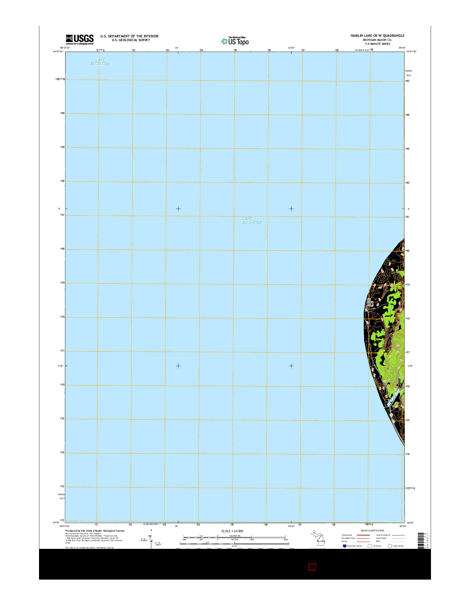 USGS US TOPO 7.5-MINUTE MAP FOR HAMLIN LAKE OE W, MI 2017