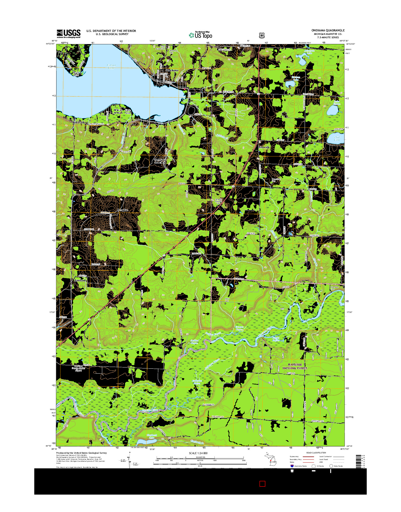 USGS US TOPO 7.5-MINUTE MAP FOR ONEKAMA, MI 2017